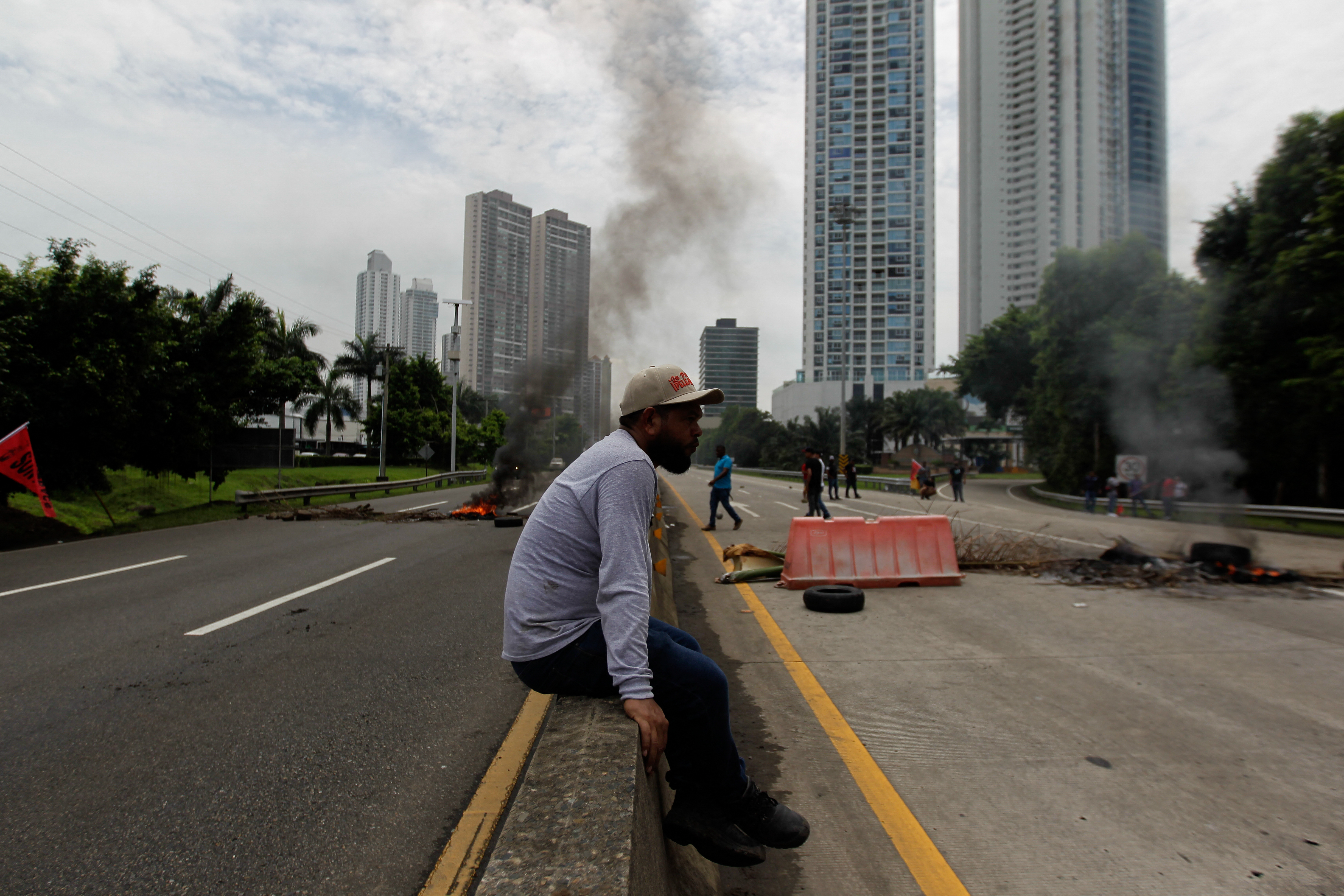 Union workers block a highway in Panama 