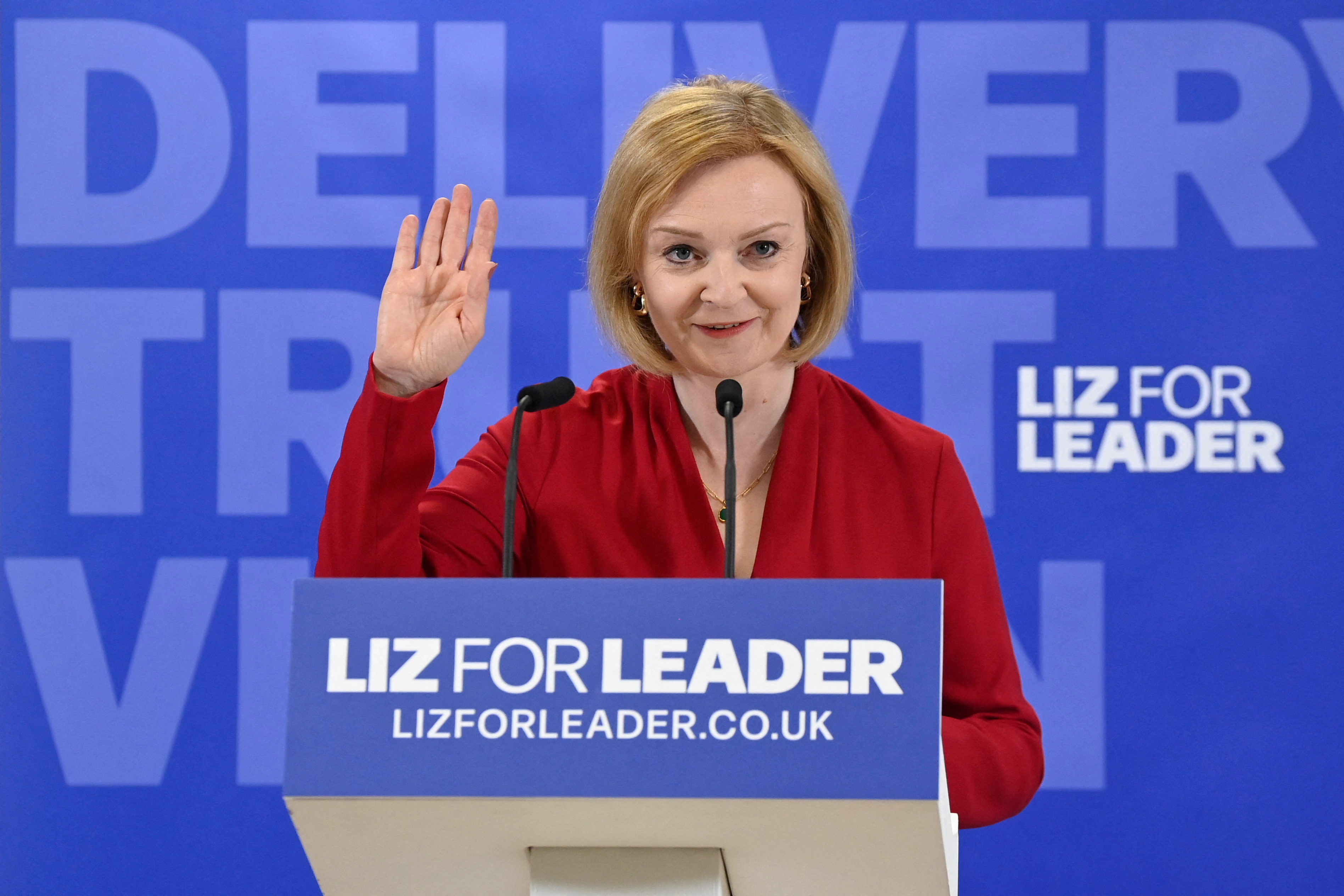 British Foreign Secretary and Conservative leadership campaign candidate Liz Truss speaks during her campaign launch event, in London