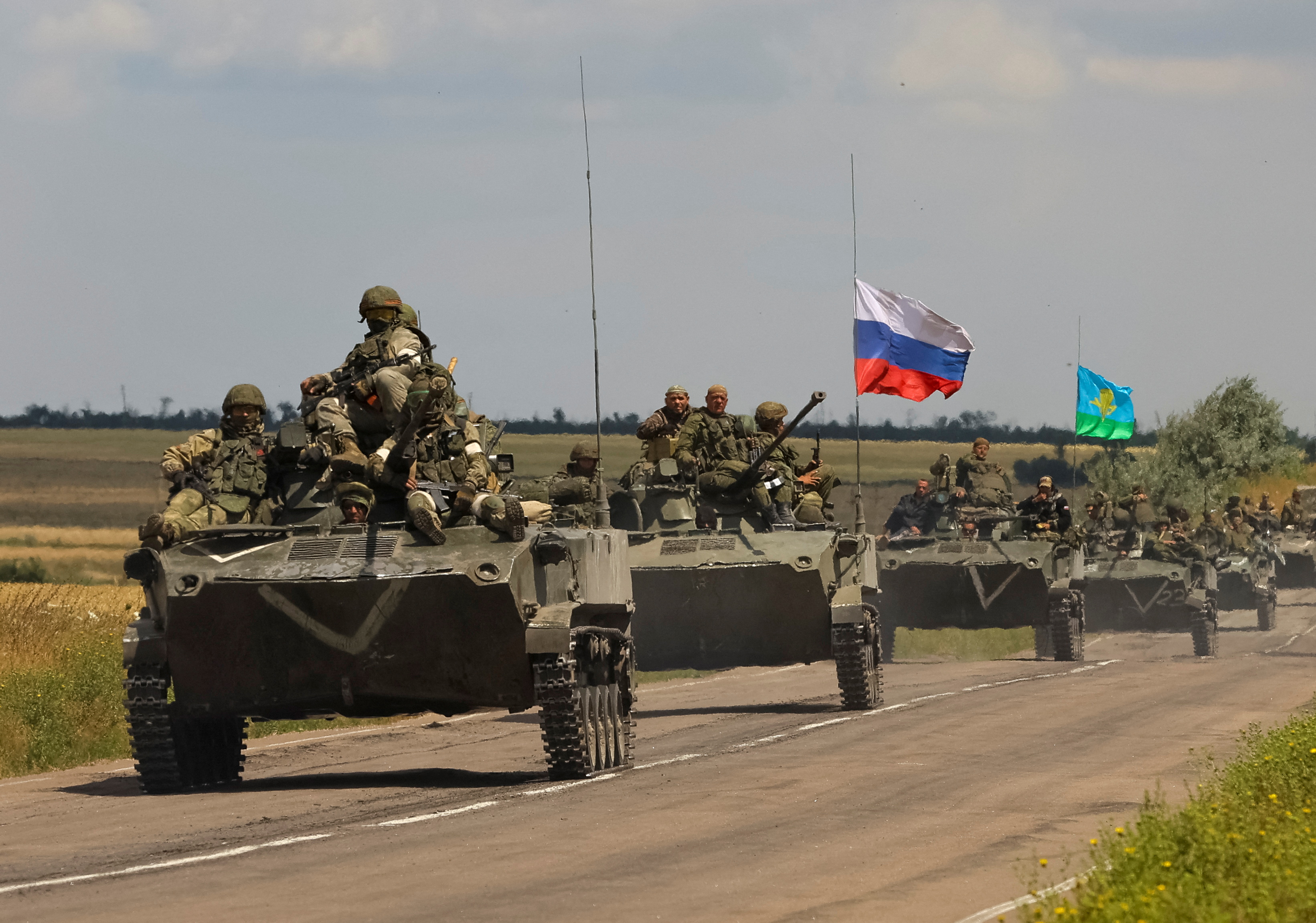 An armoured convoy of Russian troops drives in Russian-held part of Zaporizhzhia region