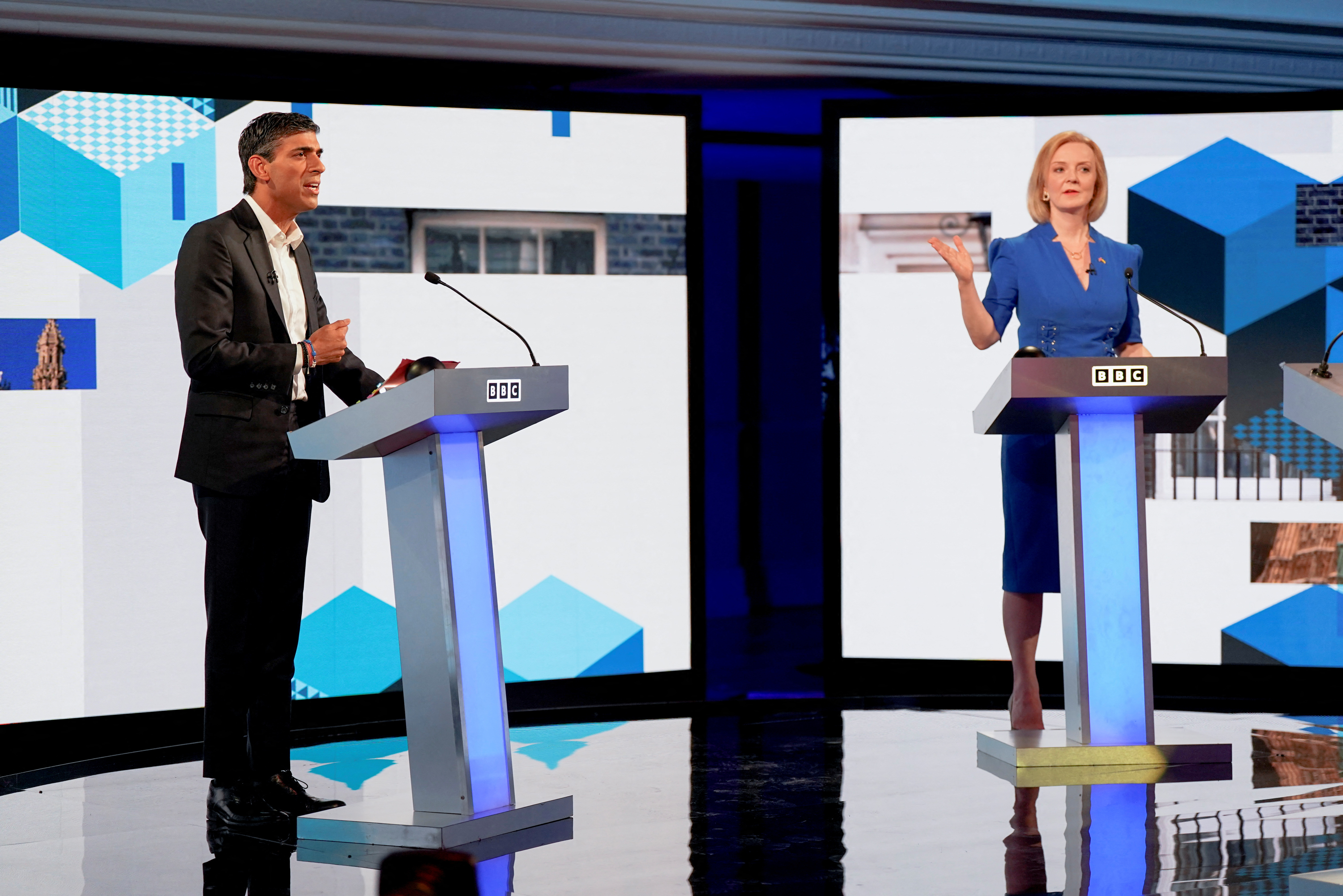 rishi sunak and liz truss take part in a debate