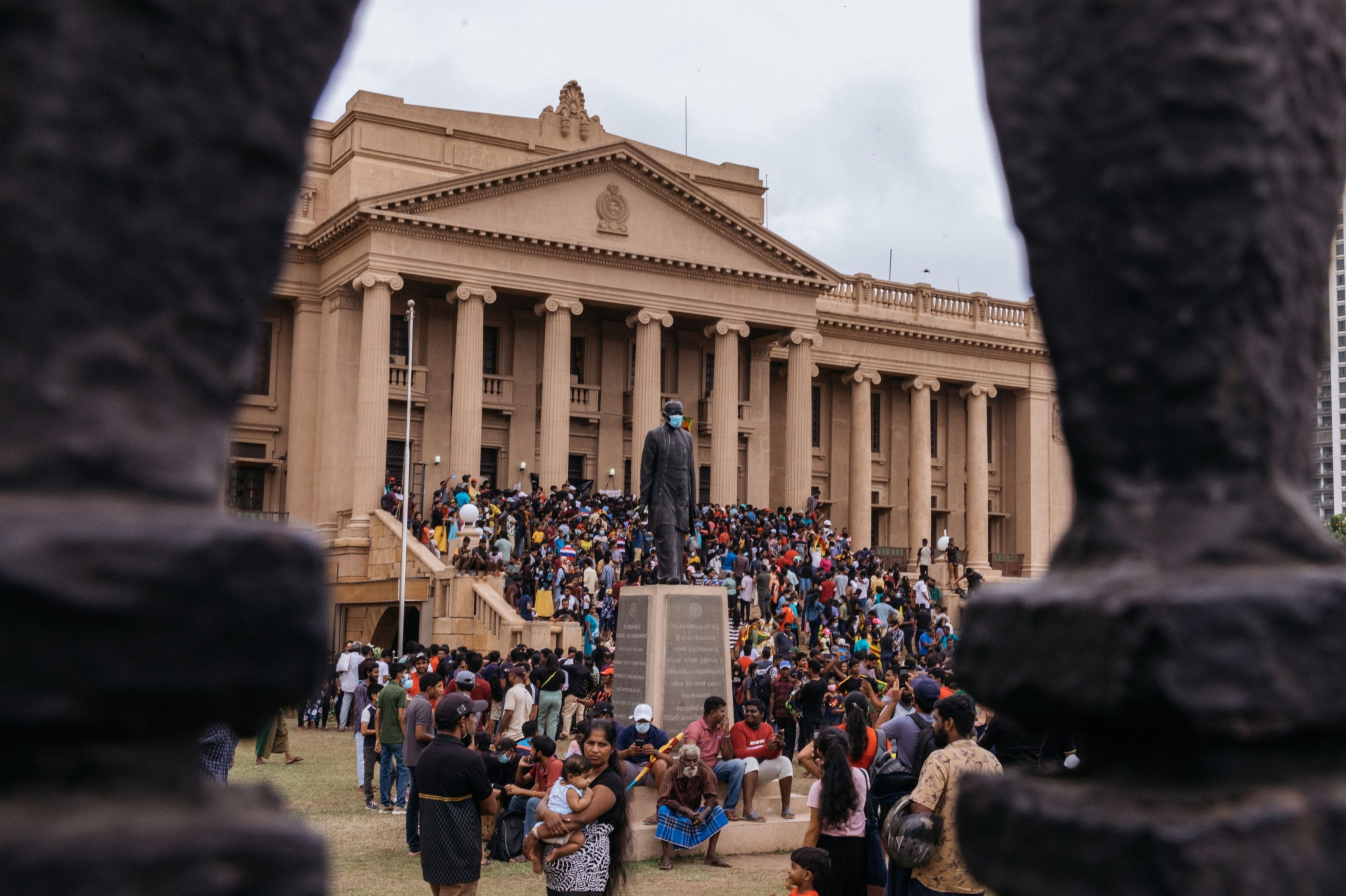 Protesters and common people gather outside the Presidential Secetariat in Colombo, Sri Lanka