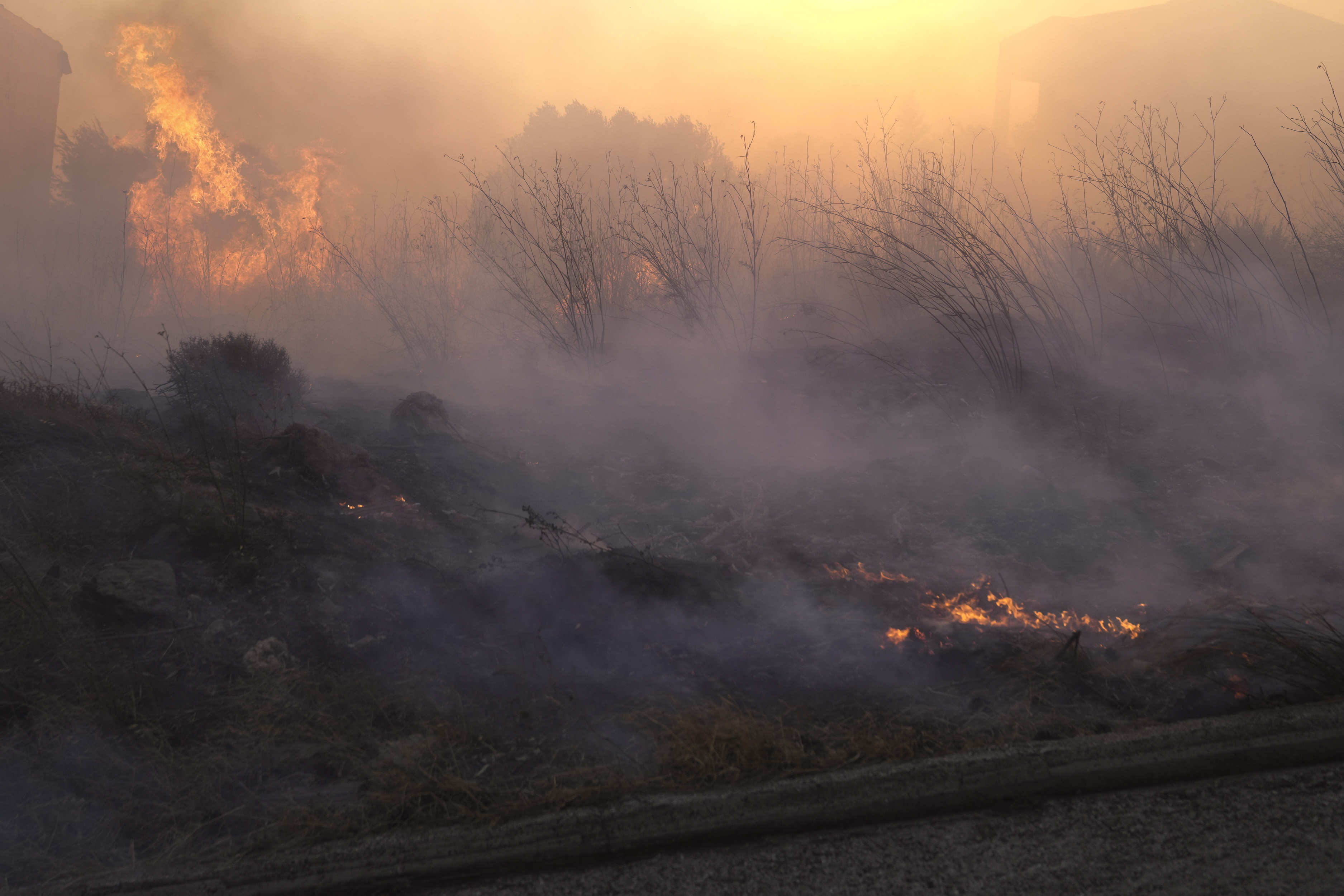Fire burns at the mount of Penteli