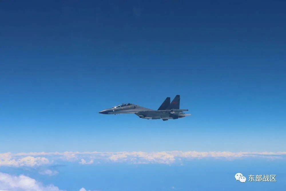 An air force aircraft under the Eastern Theatre Command of China's People's Liberation Army (PLA) takes part in military exercises in the waters around Taiwan on August 4