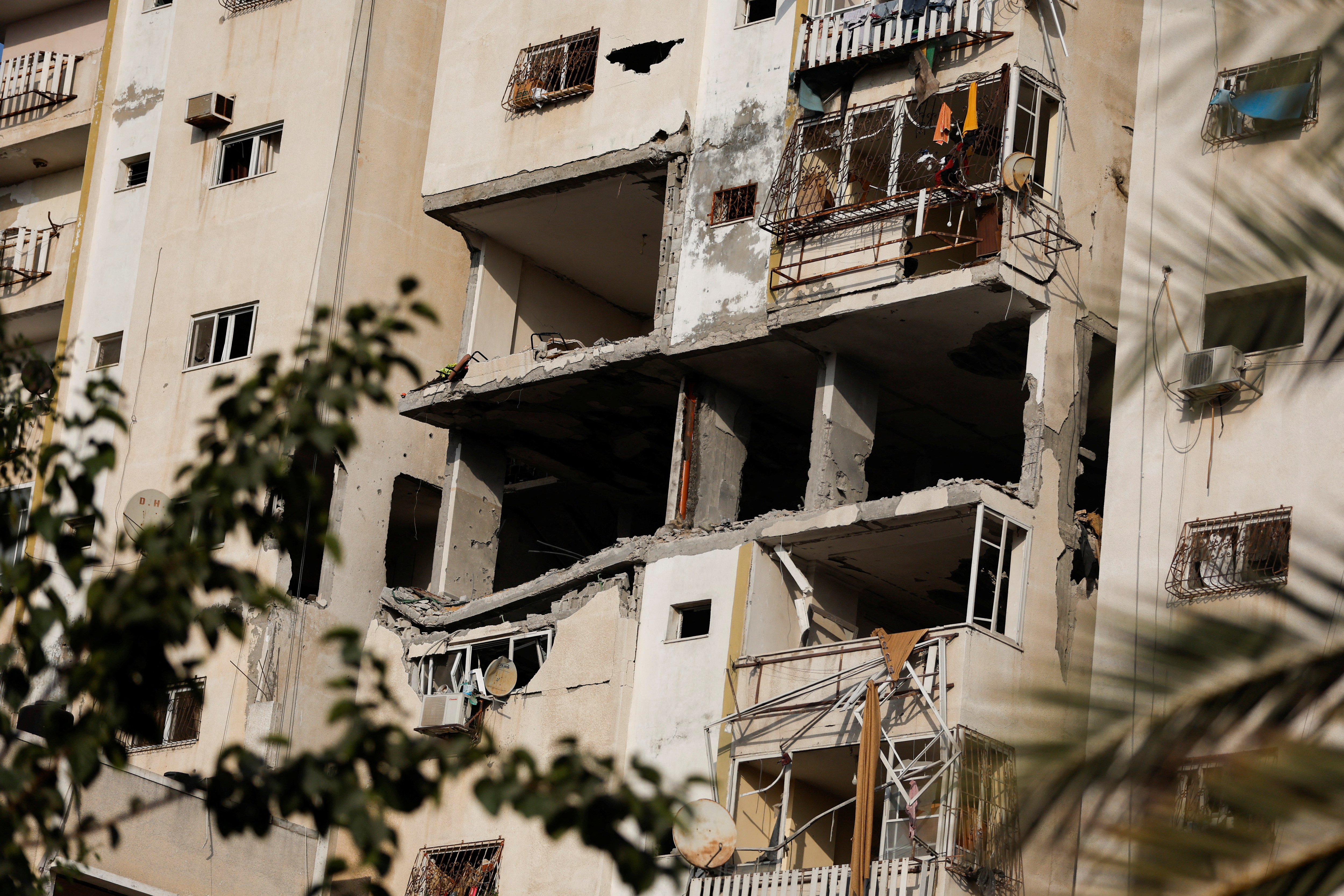 A general view of a damaged building where Tayseer al-Jaabari, a senior commander of Islamic Jihad militant, was killed during Israeli strikes in Gaza City.