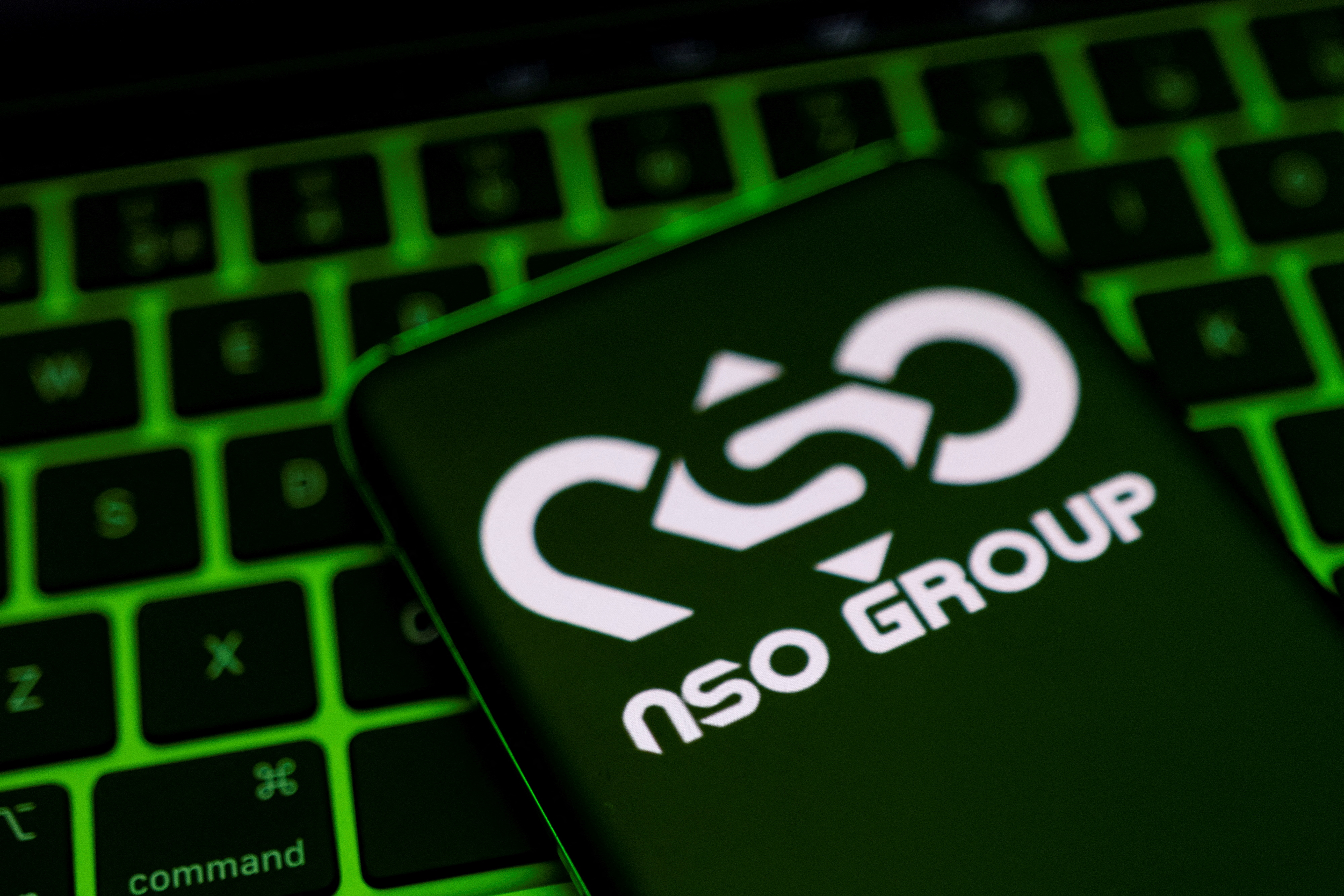 NSO group logo on a smartphone screen.