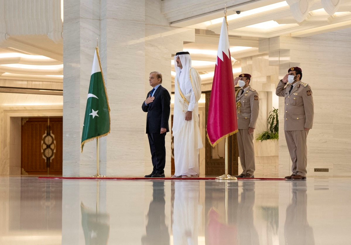 Qatar's Emir, Sheikh Tamim bin Hamed al-Thani receives Pakistan's Prime Minister Shehbaz
