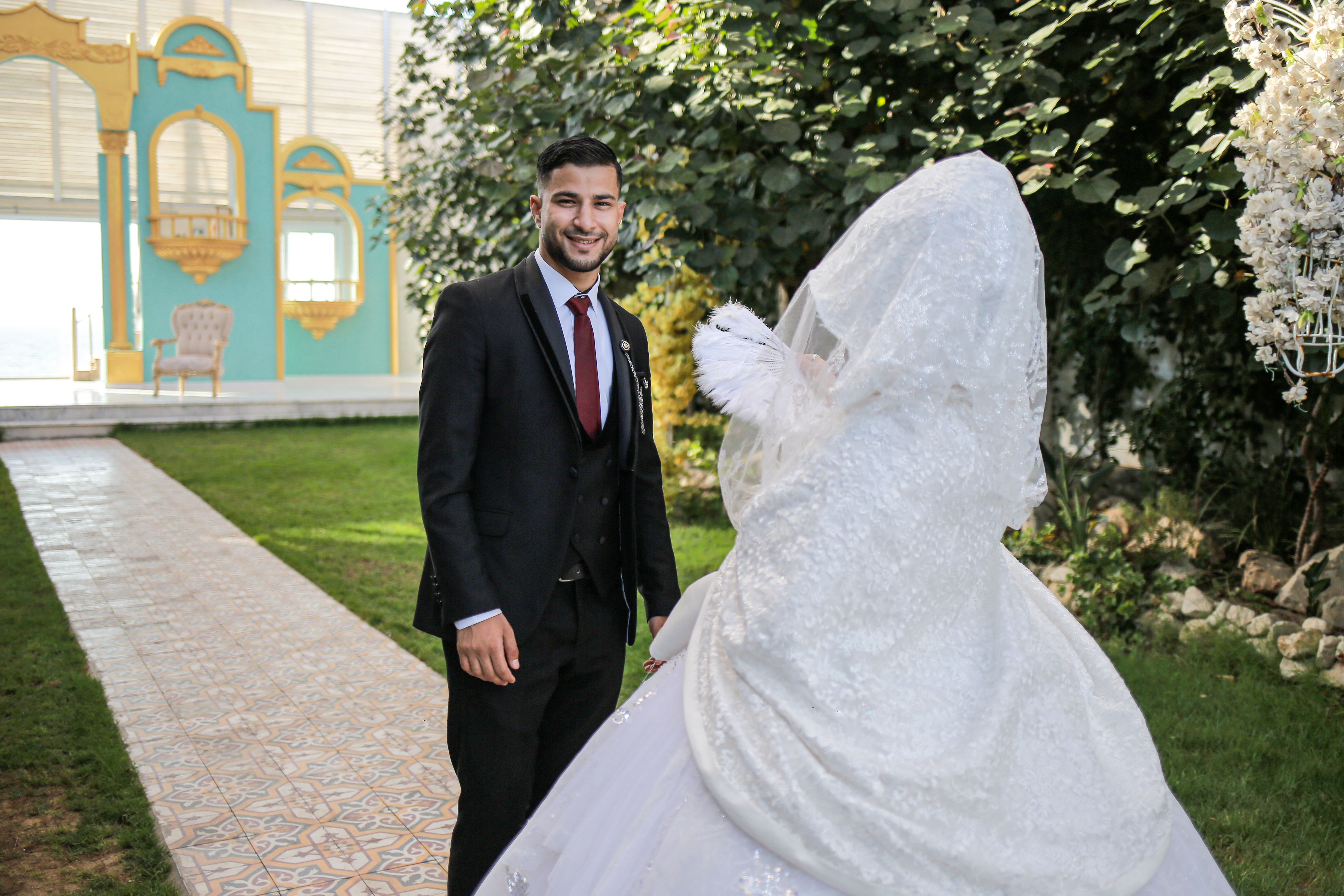 A groom and his bride on their wedding day