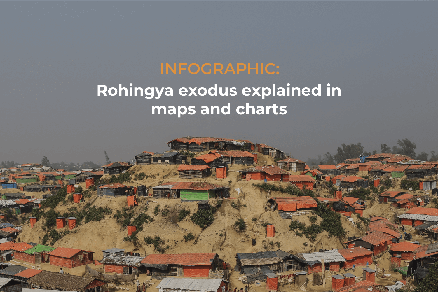Title graphic page: Rohingya exodus explained in maps and charts.