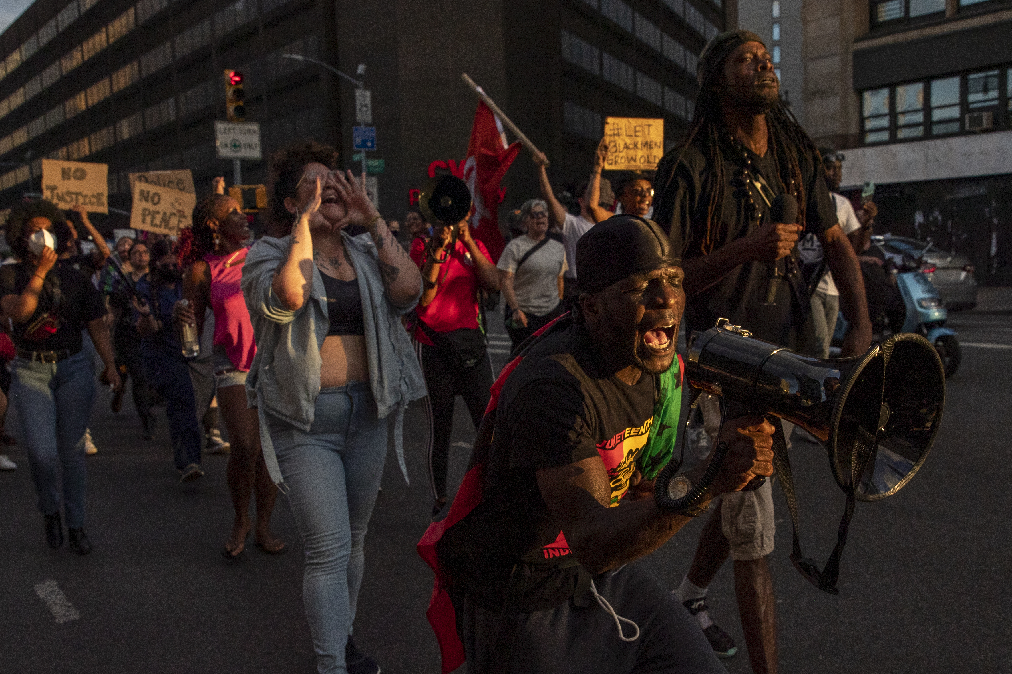 A protest in New York City against the killing of Jayland Walker, a 25-year-old Black man, by police officers in Akron, Ohio, on June 27, 2022.