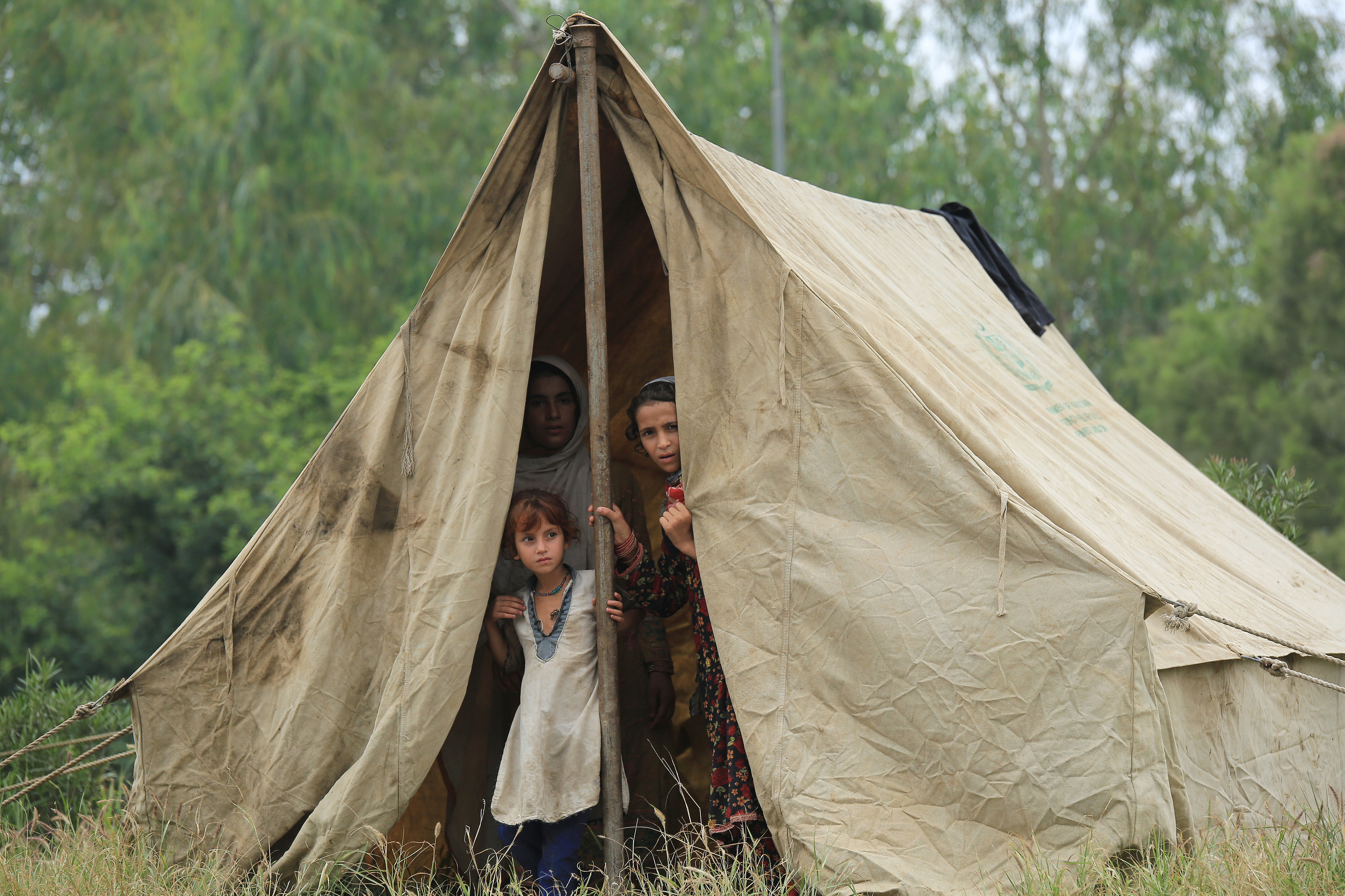People affected by floods take shelter in Charsadda