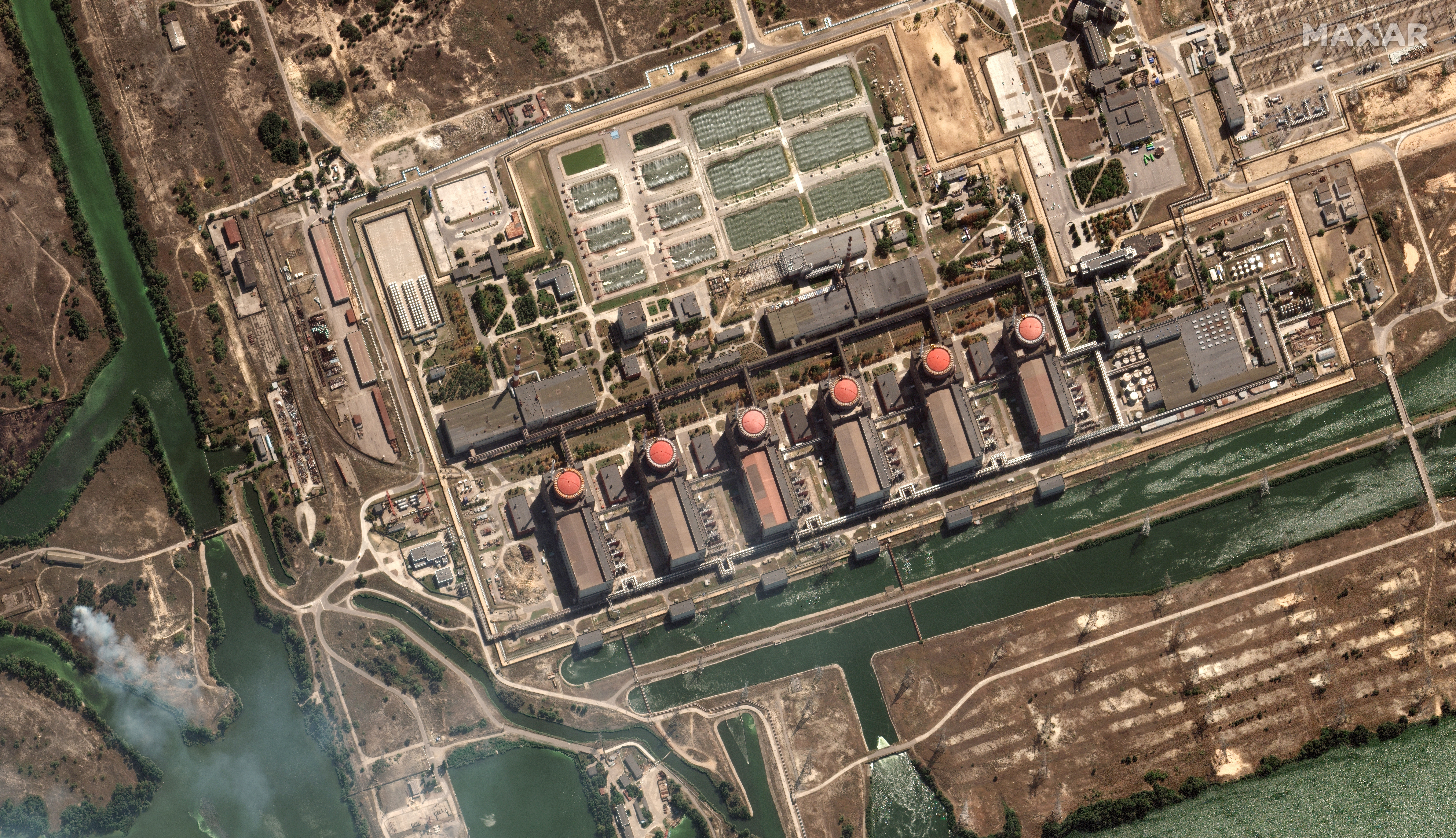 This handout satellite image shows the Zaporizhzhia nuclear power plant in Enerhodar