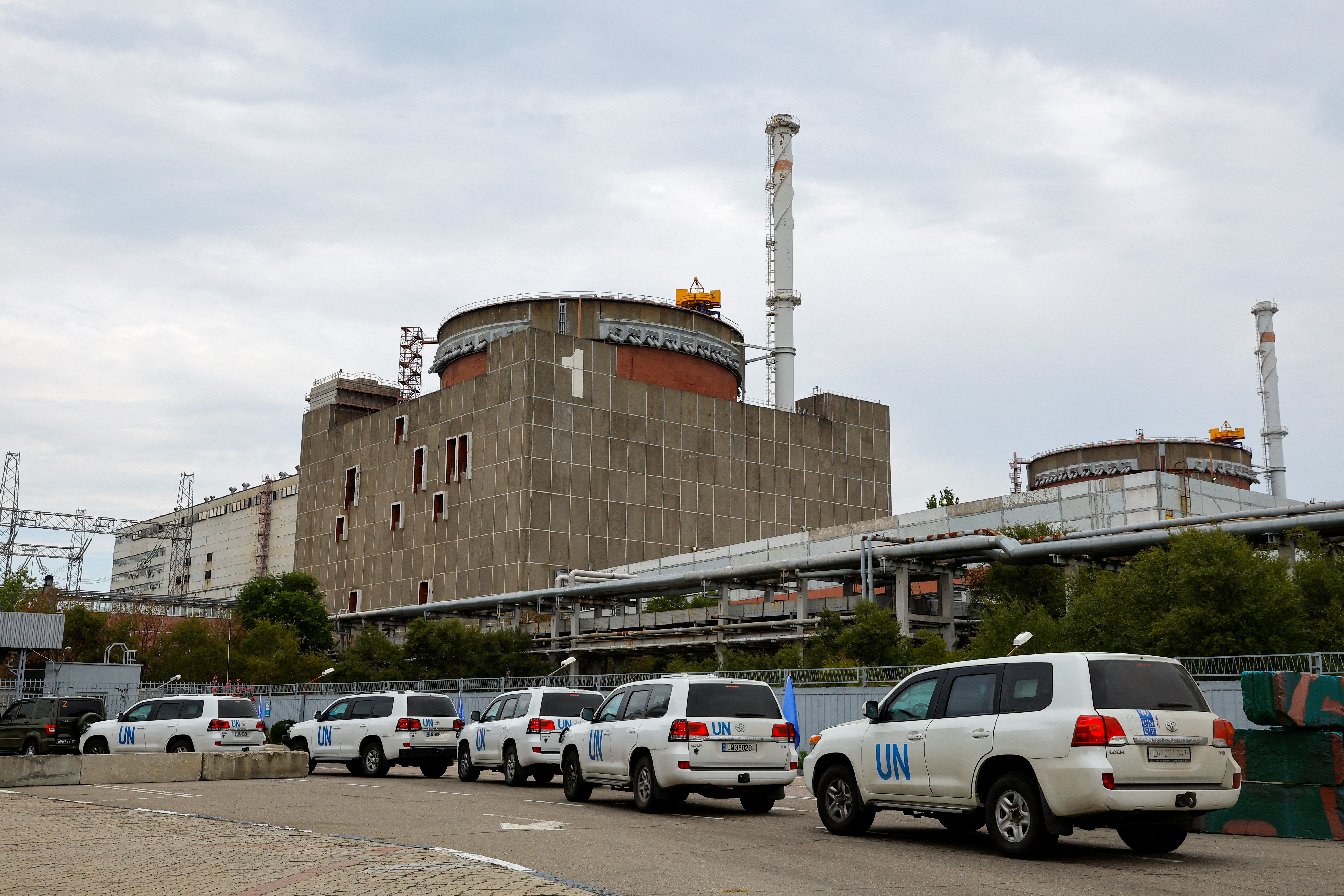 UN convoys are seen outside the Zaporizhzhia Nuclear Power Plant.