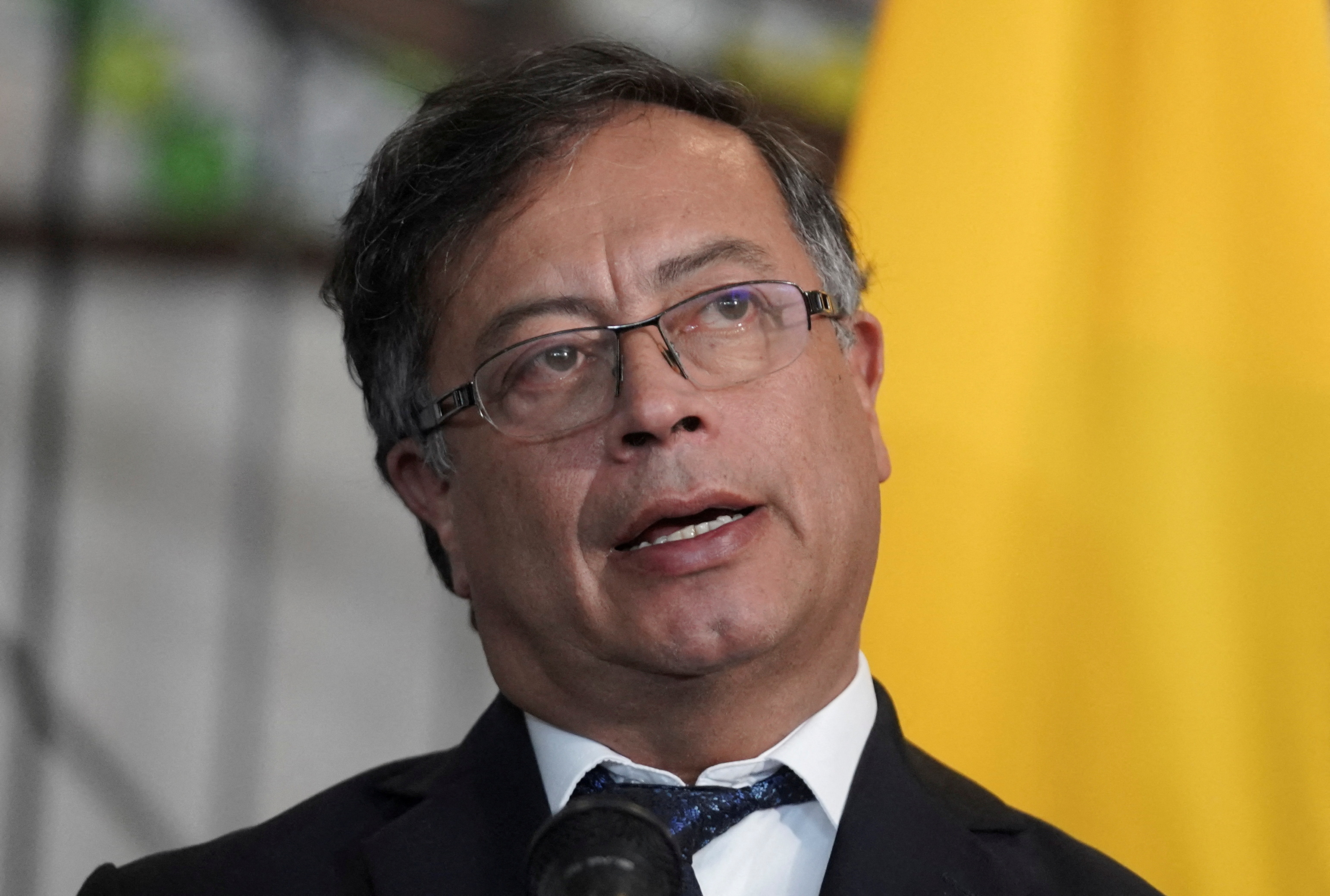 FILE PHOTO: Colombia's President Gustavo Petro addresses the media after a meeting, in Bogota, Colombia July 22, 2022. REUTERS/Nathalia Angarita/File Photo