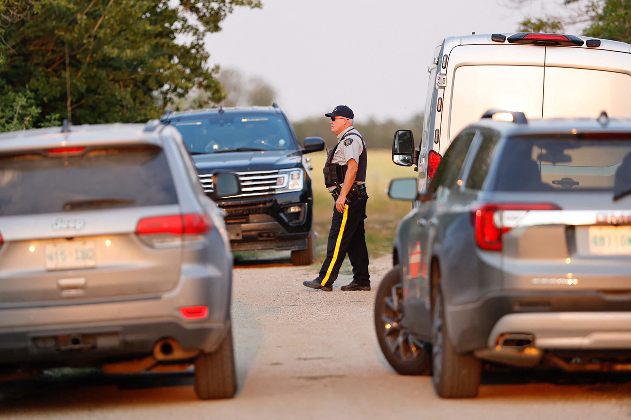 Police officer at the scene of a stabbing spree in Canada.
