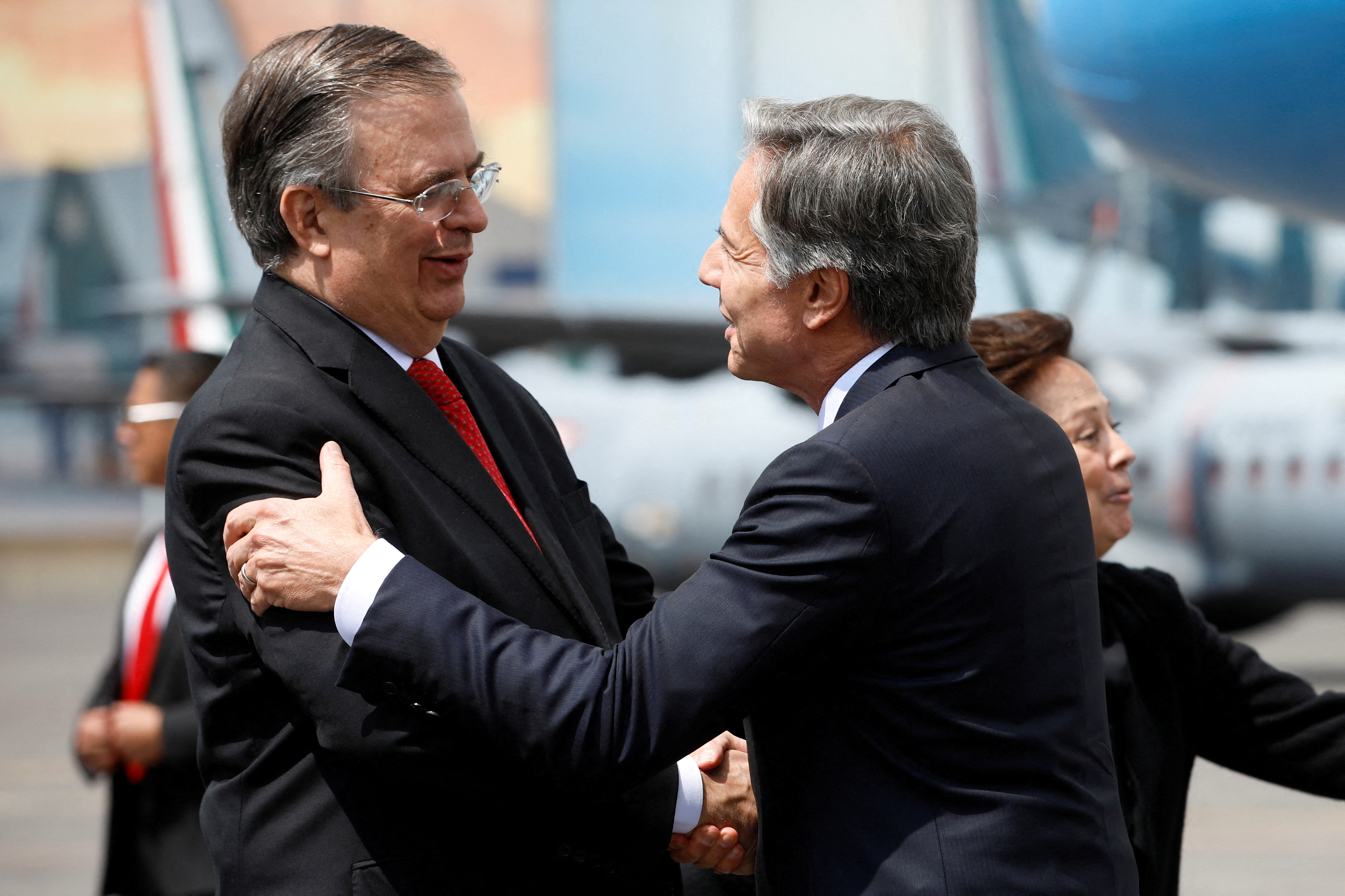 Antony Blinken greeted by Marcelo Ebrard in Mexico city, Mexico.