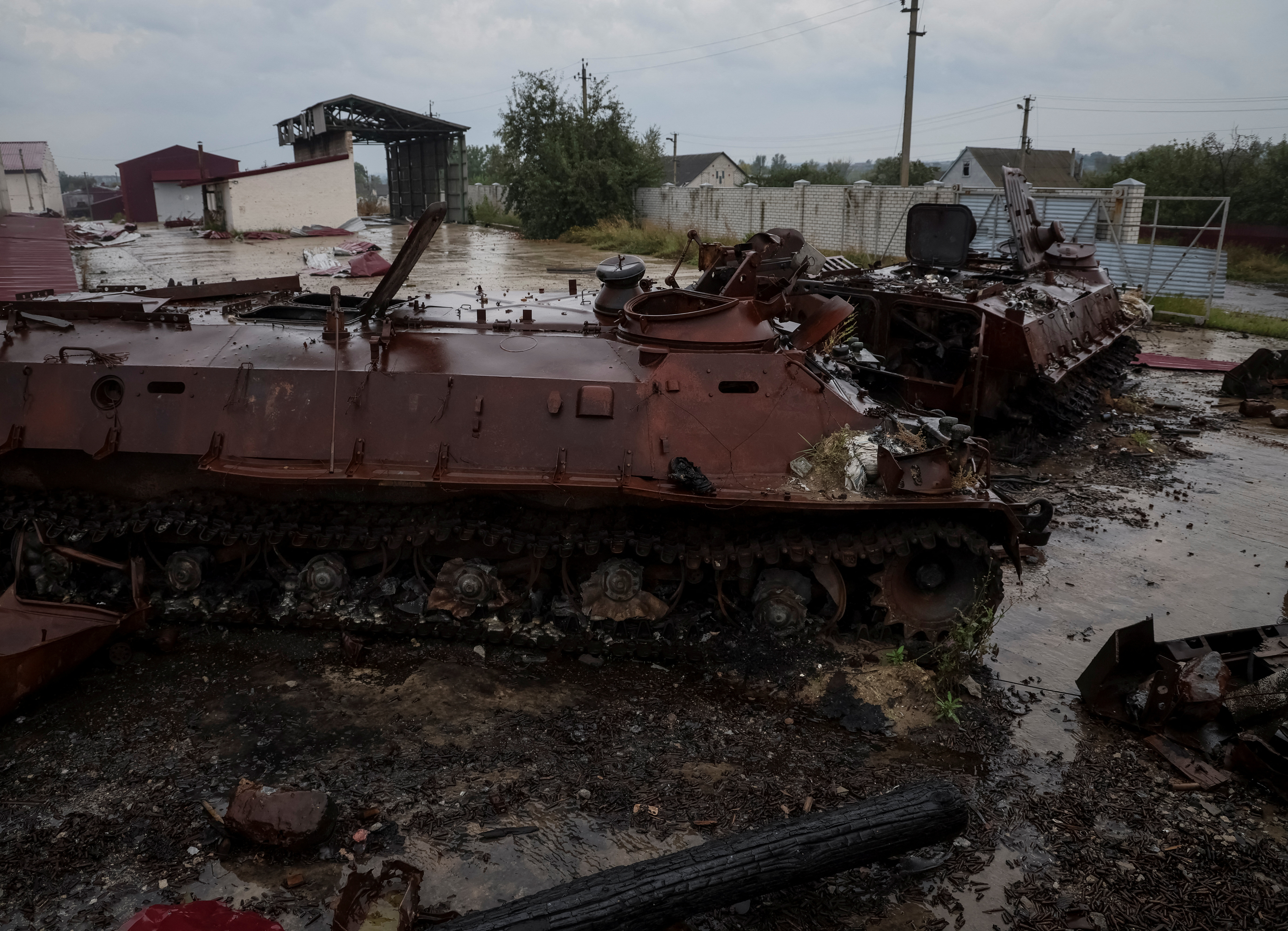 Destroyed Russian armored tank.