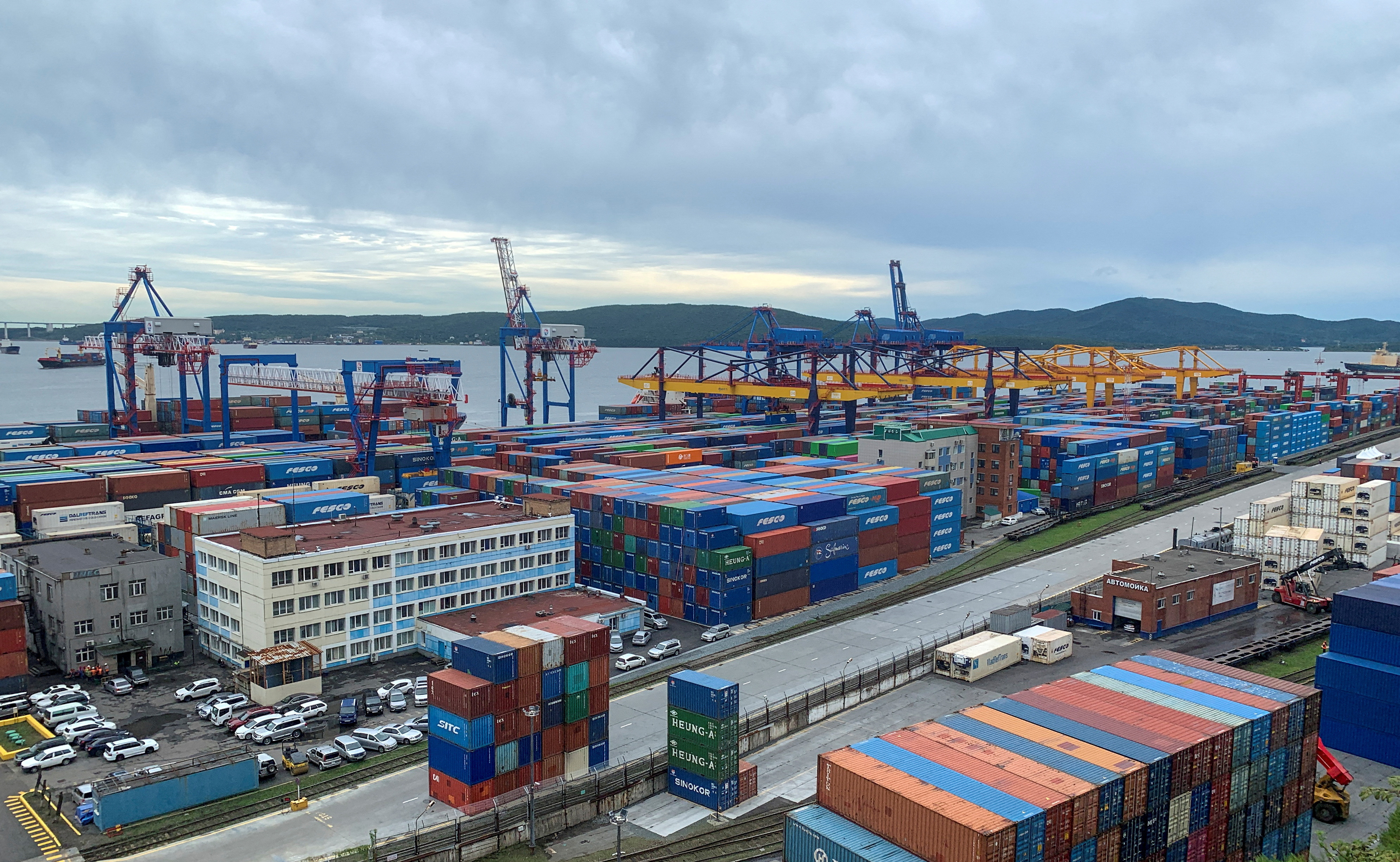 A view of containers at the port city of Vladivostok
