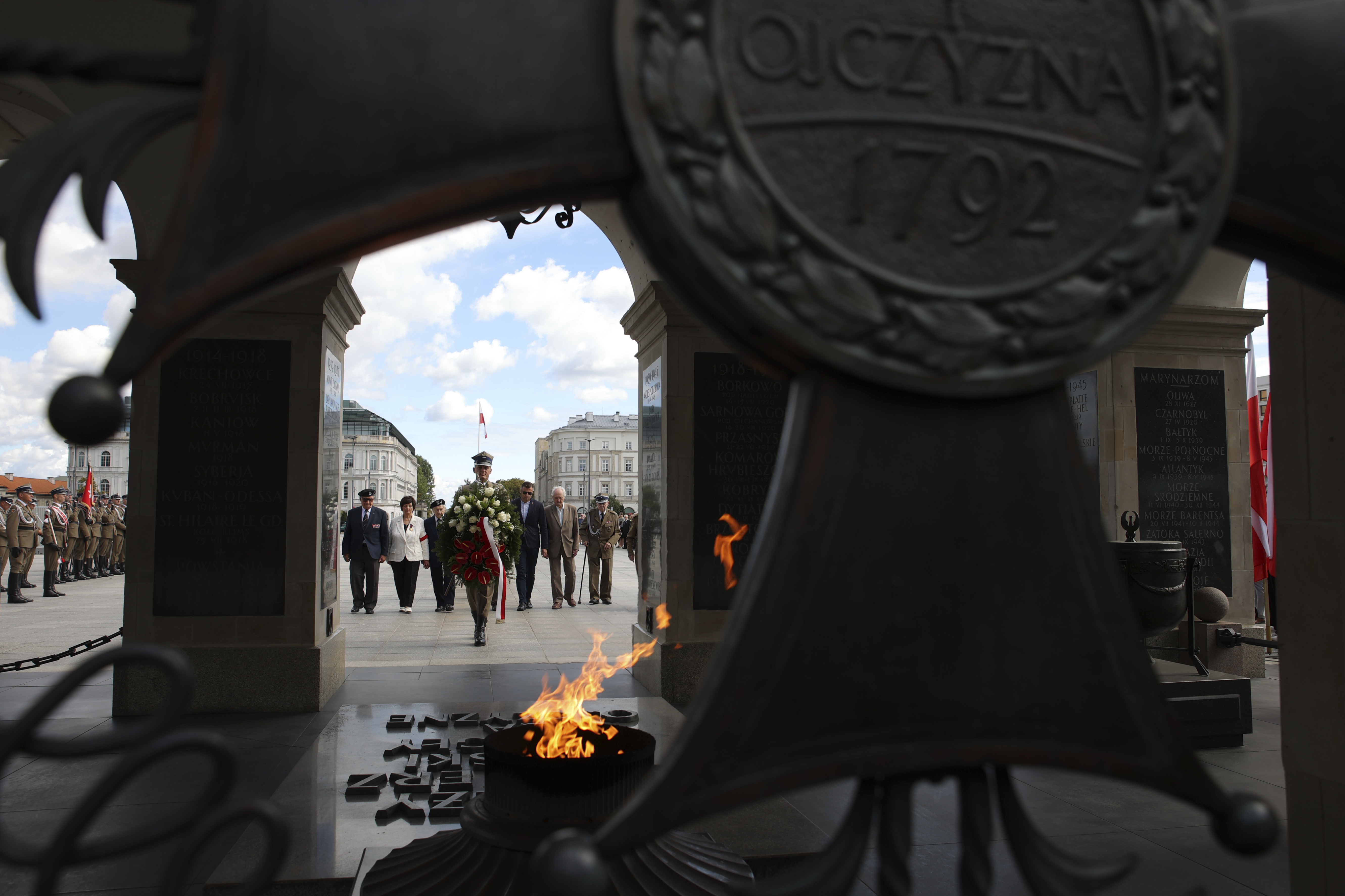 Polish Army Veterans attend a wreath laying ceremony marking national observances of the anniversary of World War II in Warsaw