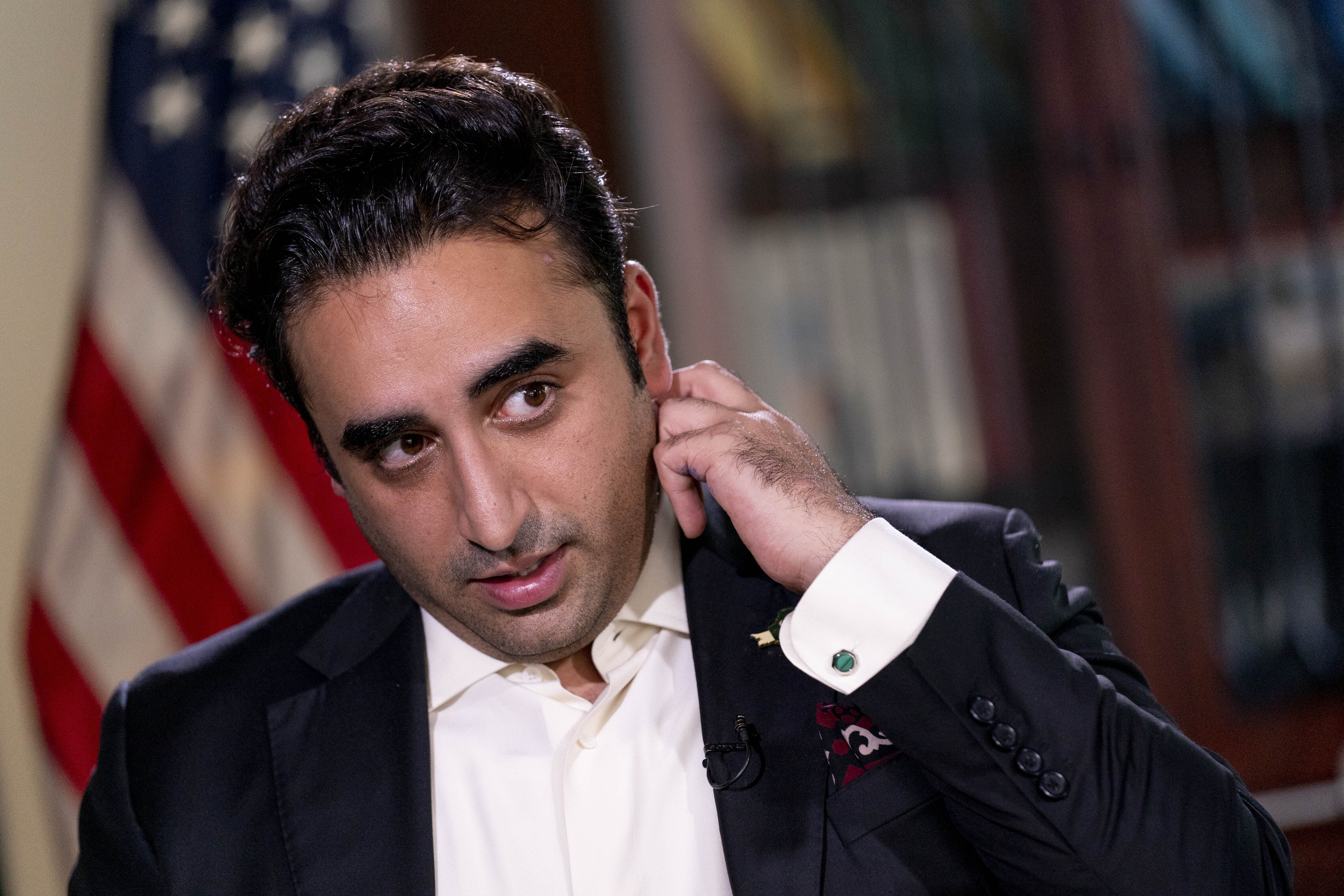 Pakistani Foreign Minister Bilawal Bhutto Zardari speaks during an interview