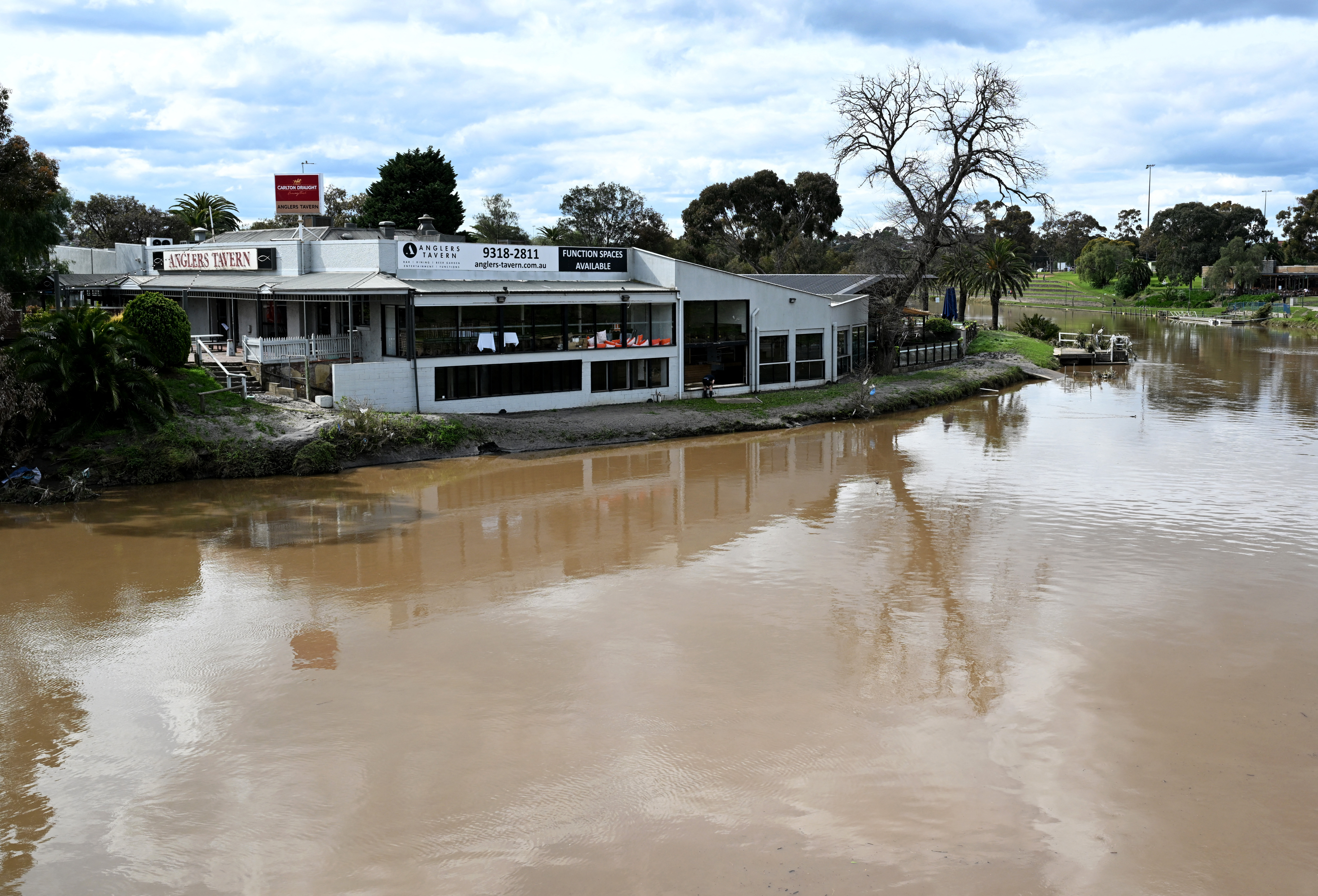A tavern lies damaged by floods in the Melbourne suburb of Maribyrnong on October 15, 2022