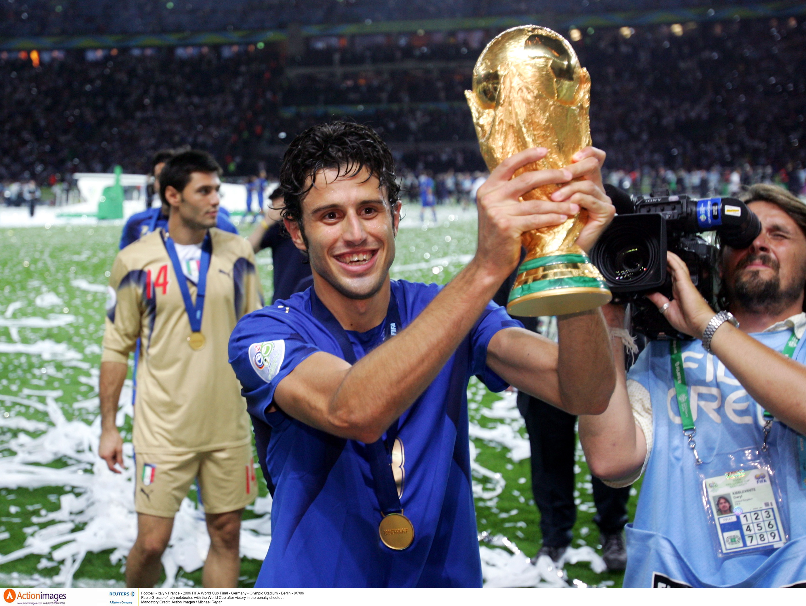 Fabio Grosso of Italy celebrates with the World Cup