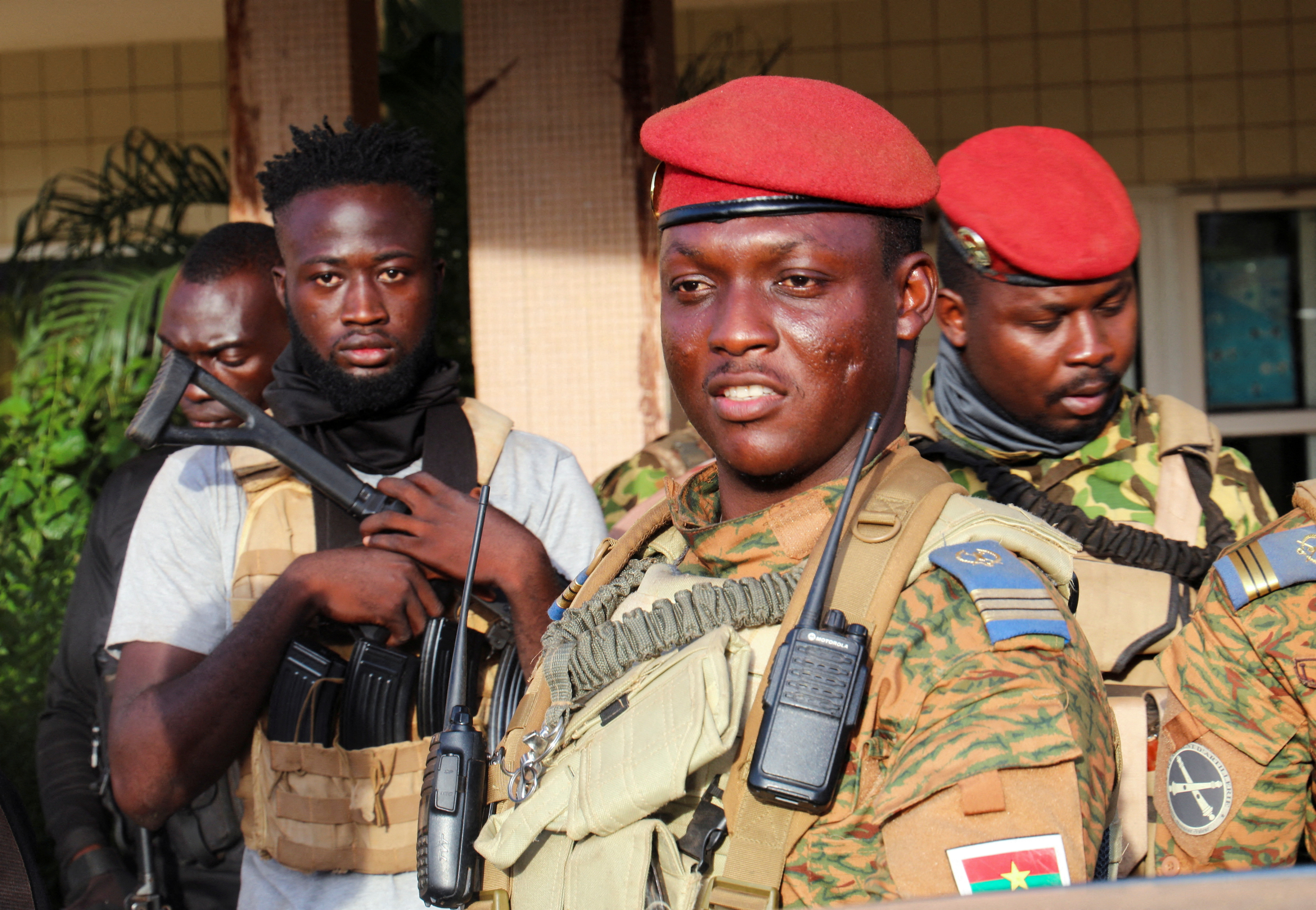 Burkina Faso's new military leader Ibrahim Traore is escorted by soldiers in Ouagadougou, Burkina Faso October 2, 2022.