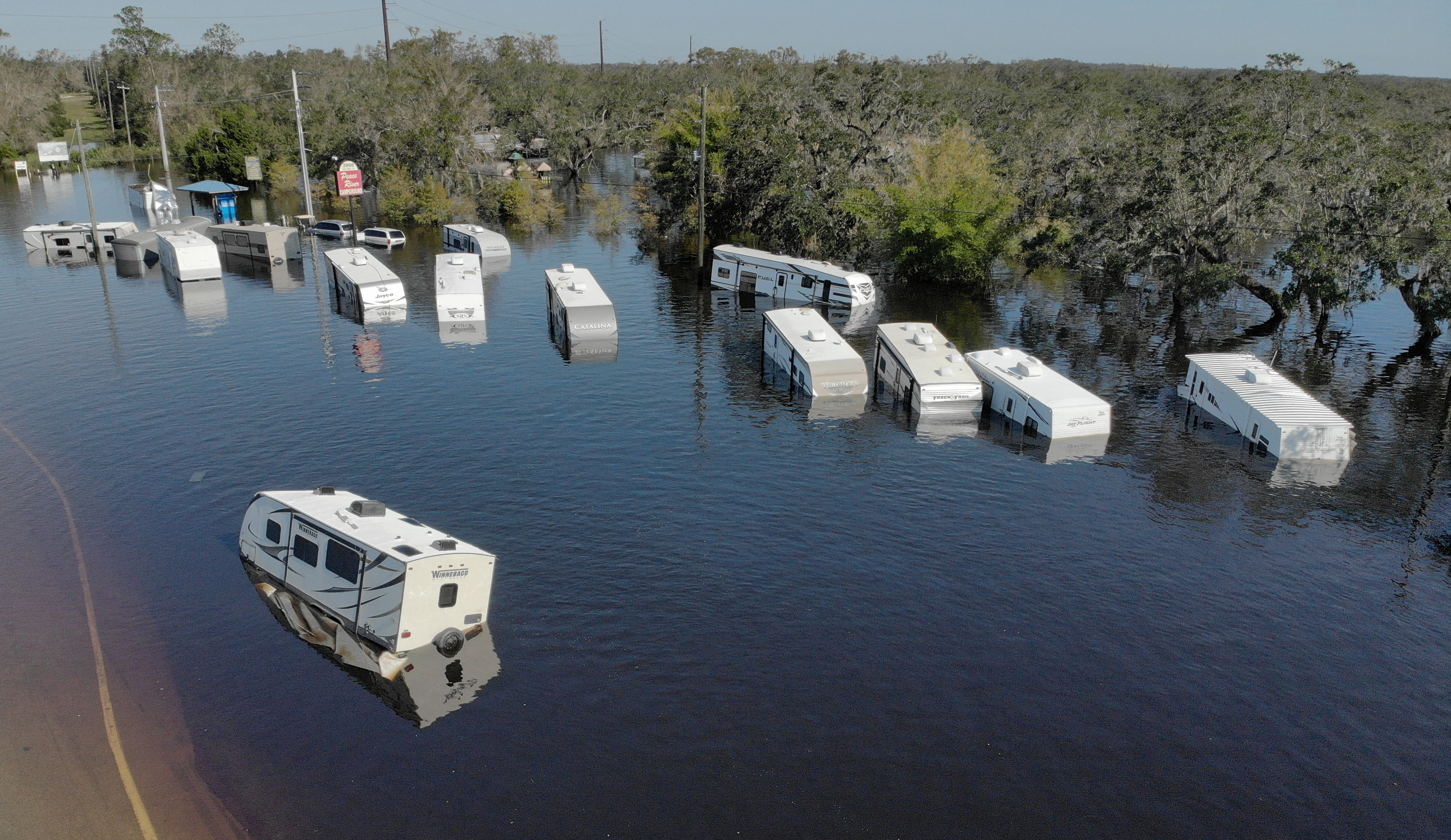 A flooded trailer park is seen after Hurricane Ian caused widespread destruction in Arcadia, Florida, U.S., October 4, 2022.