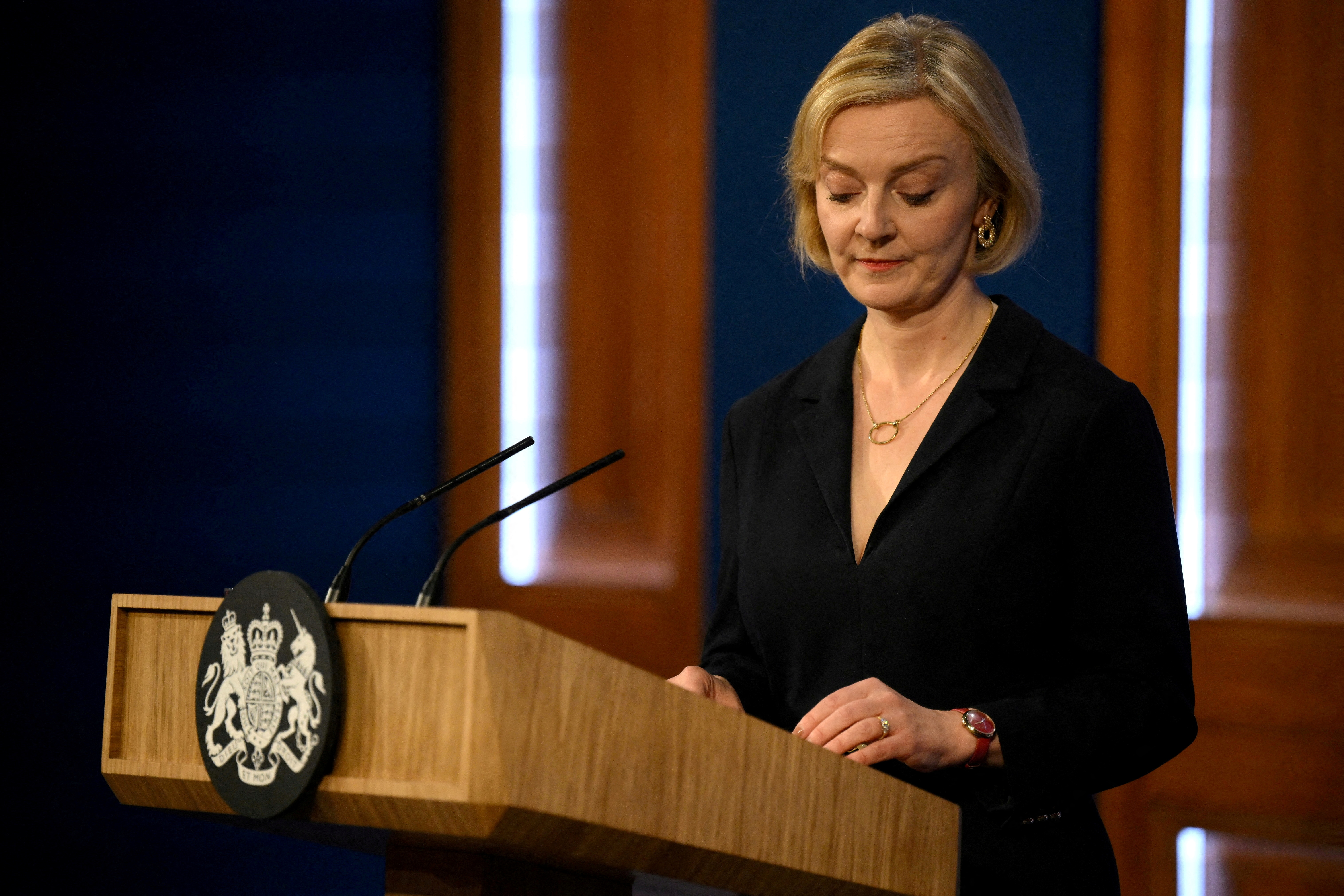 British Prime Minister Liz Truss attends a news conference