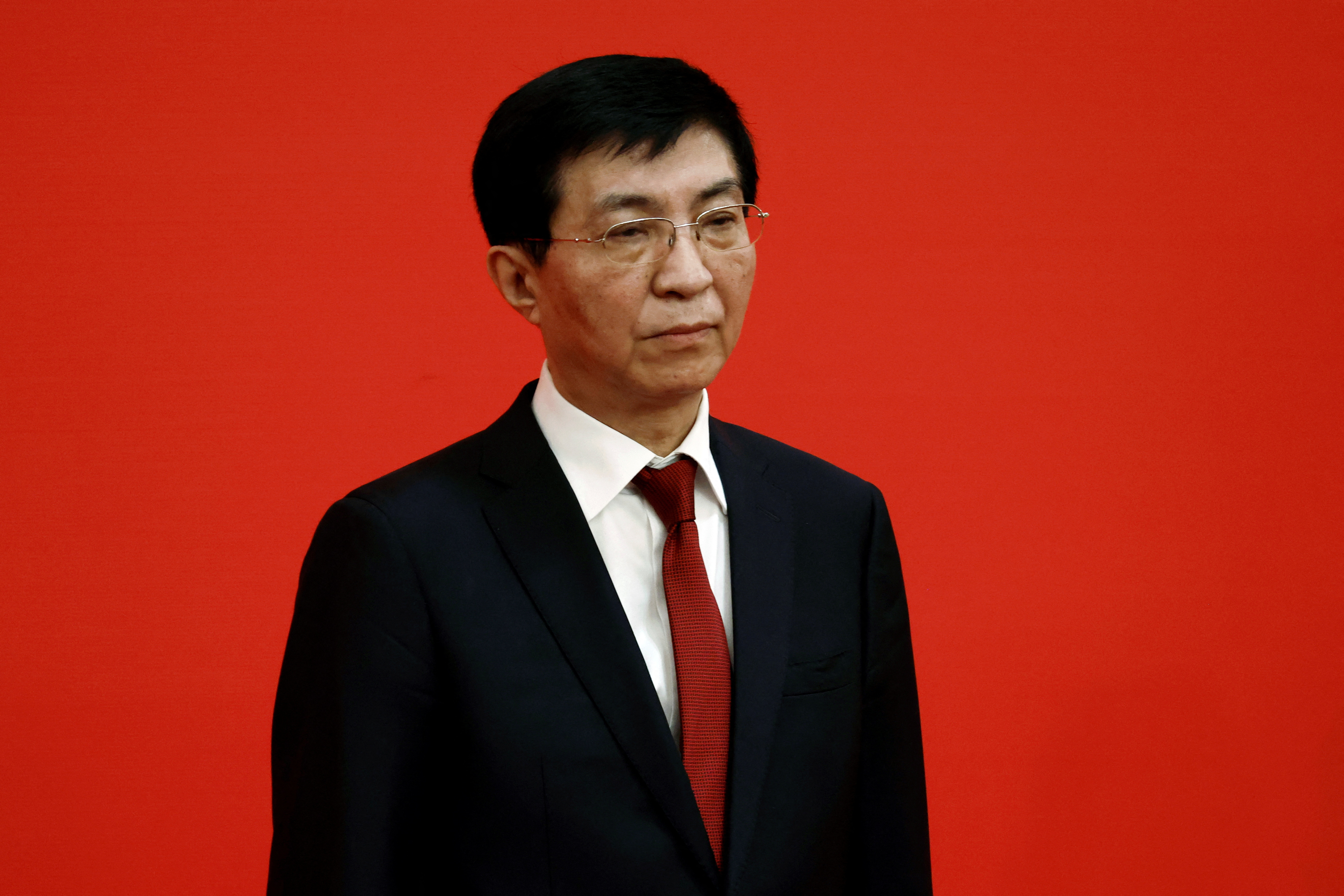 New Politburo Standing Committee member Wang Huning meets the media following the 20th National Congress of the Communist Party of China, at the Great Hall of the People in Beijing, China October 23, 2022. 