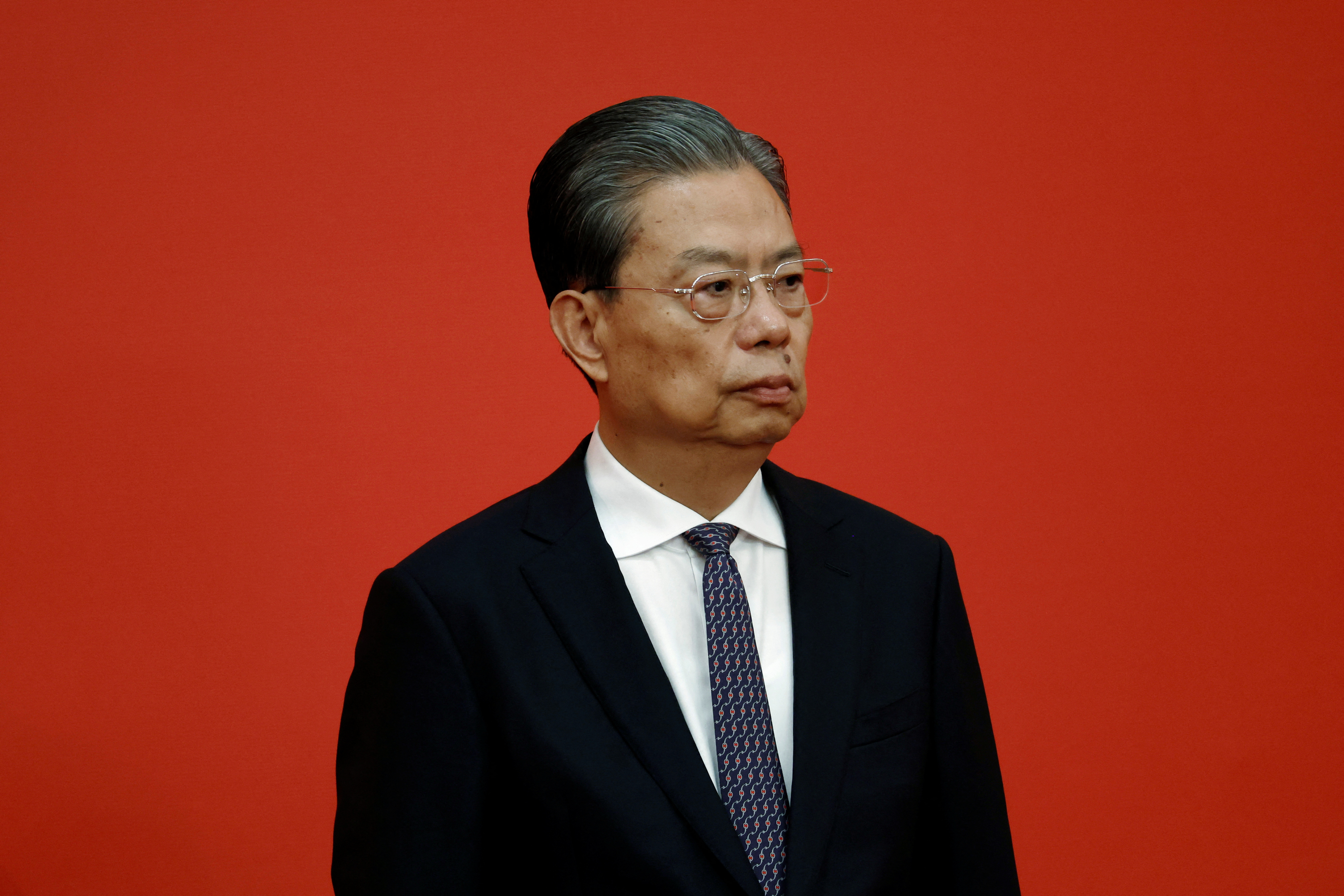 New Politburo Standing Committee member Zhao Leji meets the media following the 20th National Congress of the Communist Party of China, at the Great Hall of the People in Beijing, China October 23.
