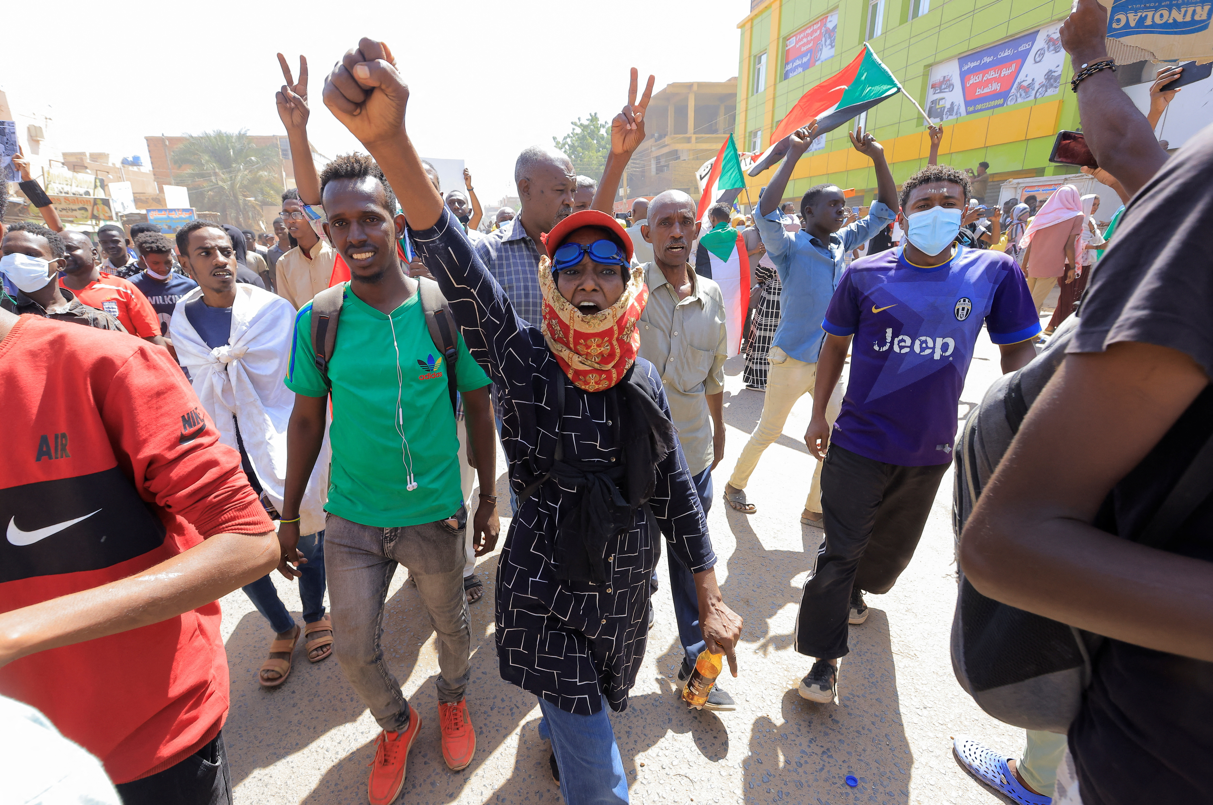 Protesters march during a rally against military rule following the last coup, in Khartoum, Sudan, October 25, 2022