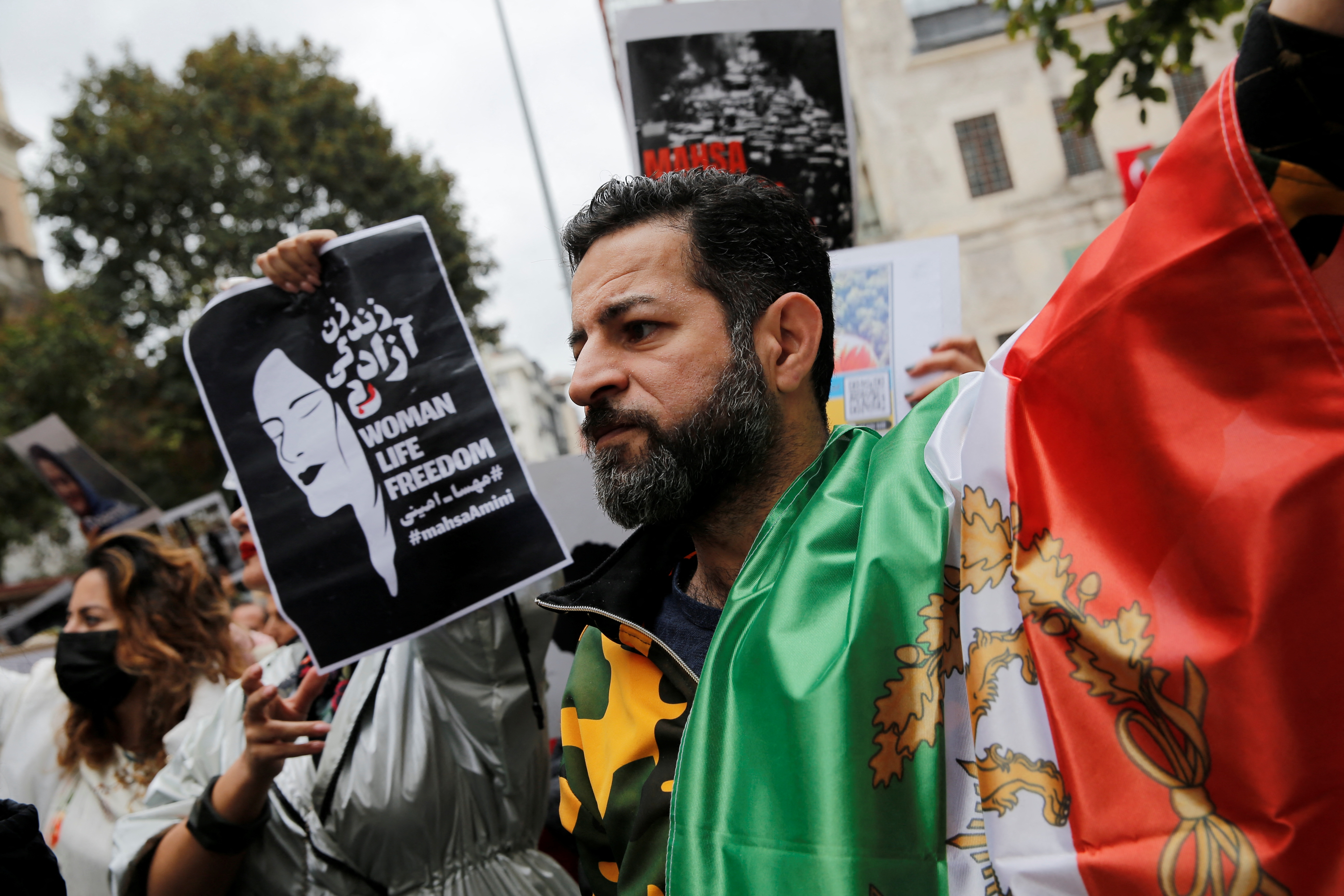 Demonstrators attend a protest in support of Iranian women and against the death of Mahsa Amini, near the Iranian consulate in Istanbul, Turkey November 7, 2022.