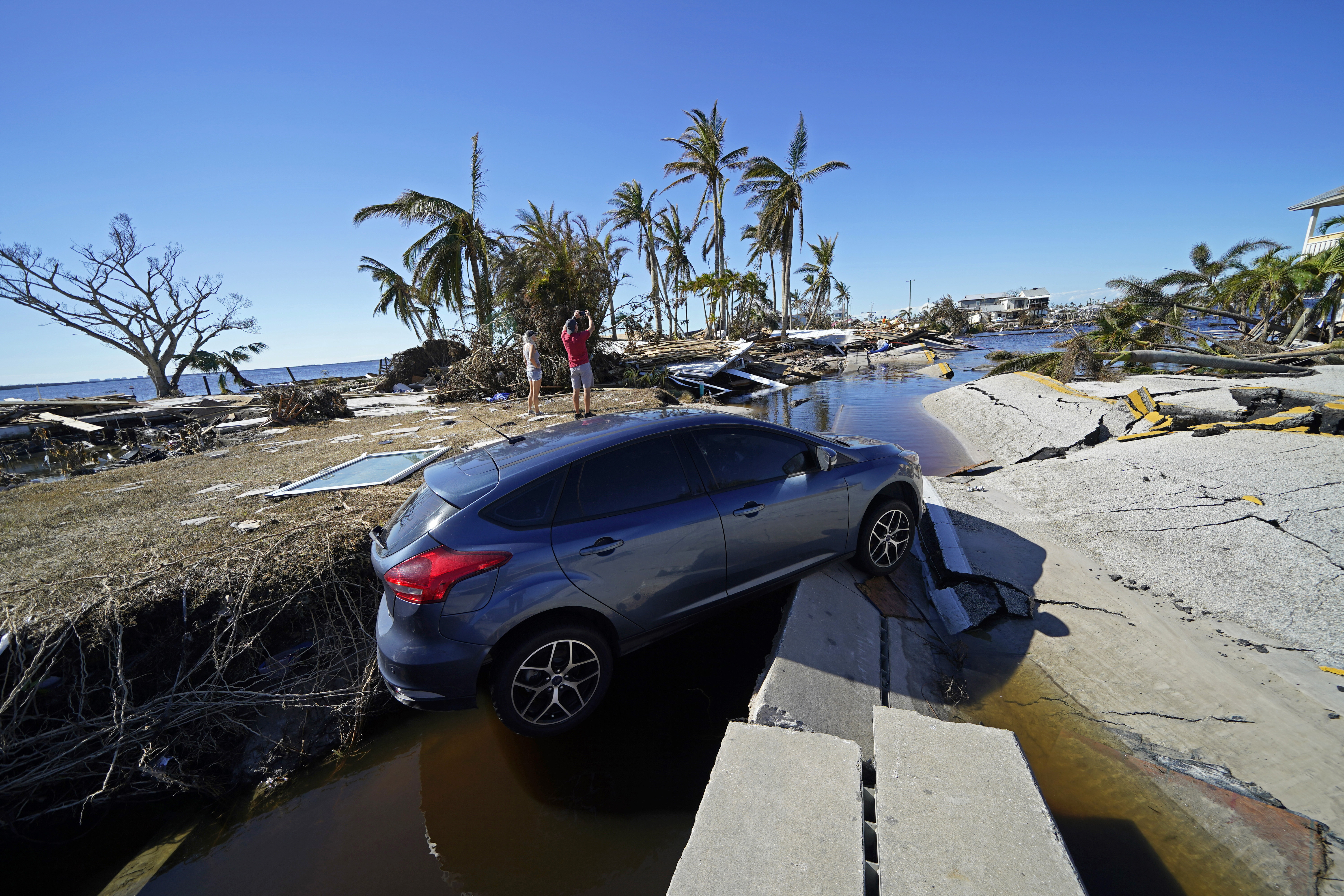 Destruction at the bridge leading to Pine Island is seen in the aftermath of Hurricane Ian in Matlacha