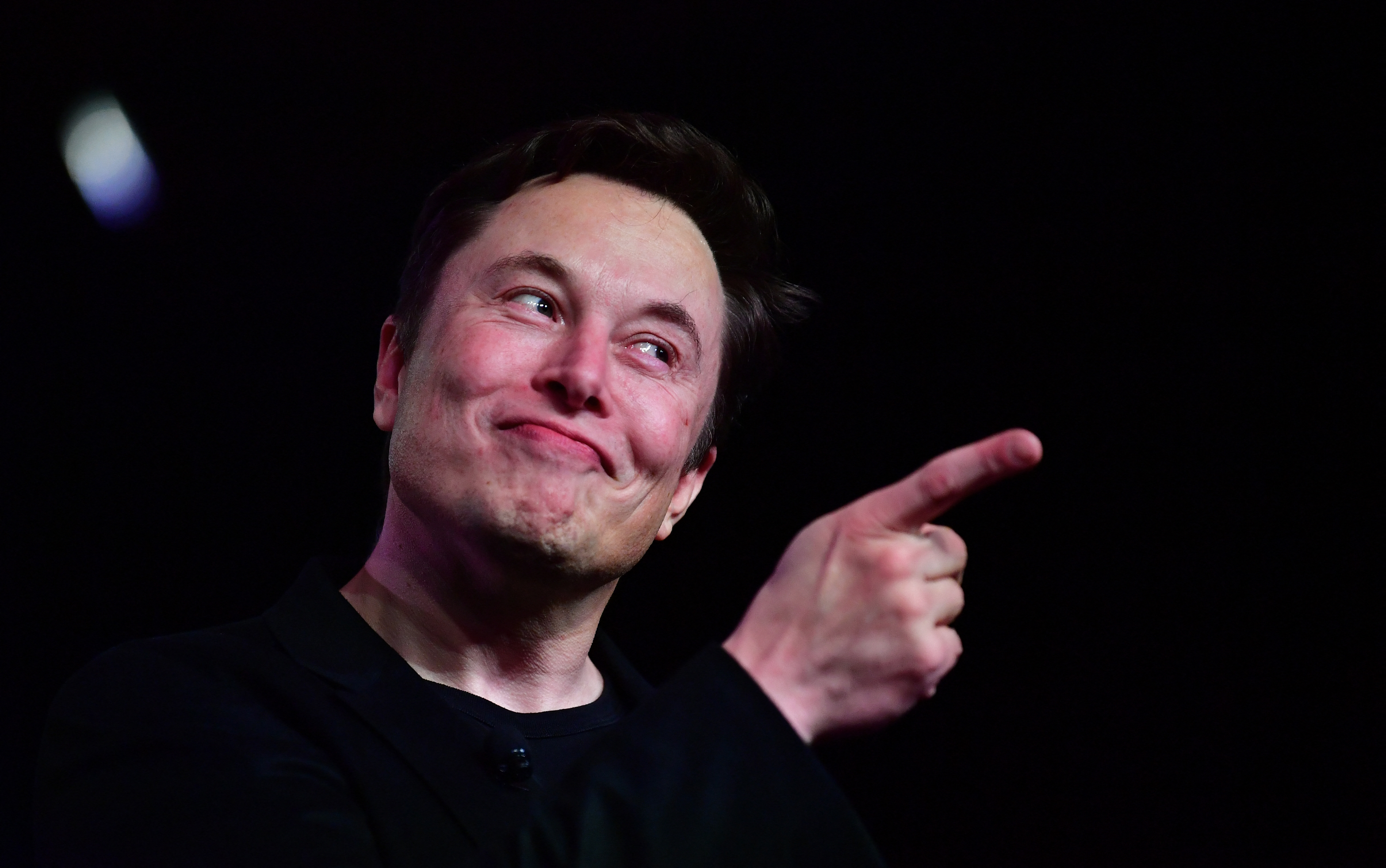 Musk smiling and pointing