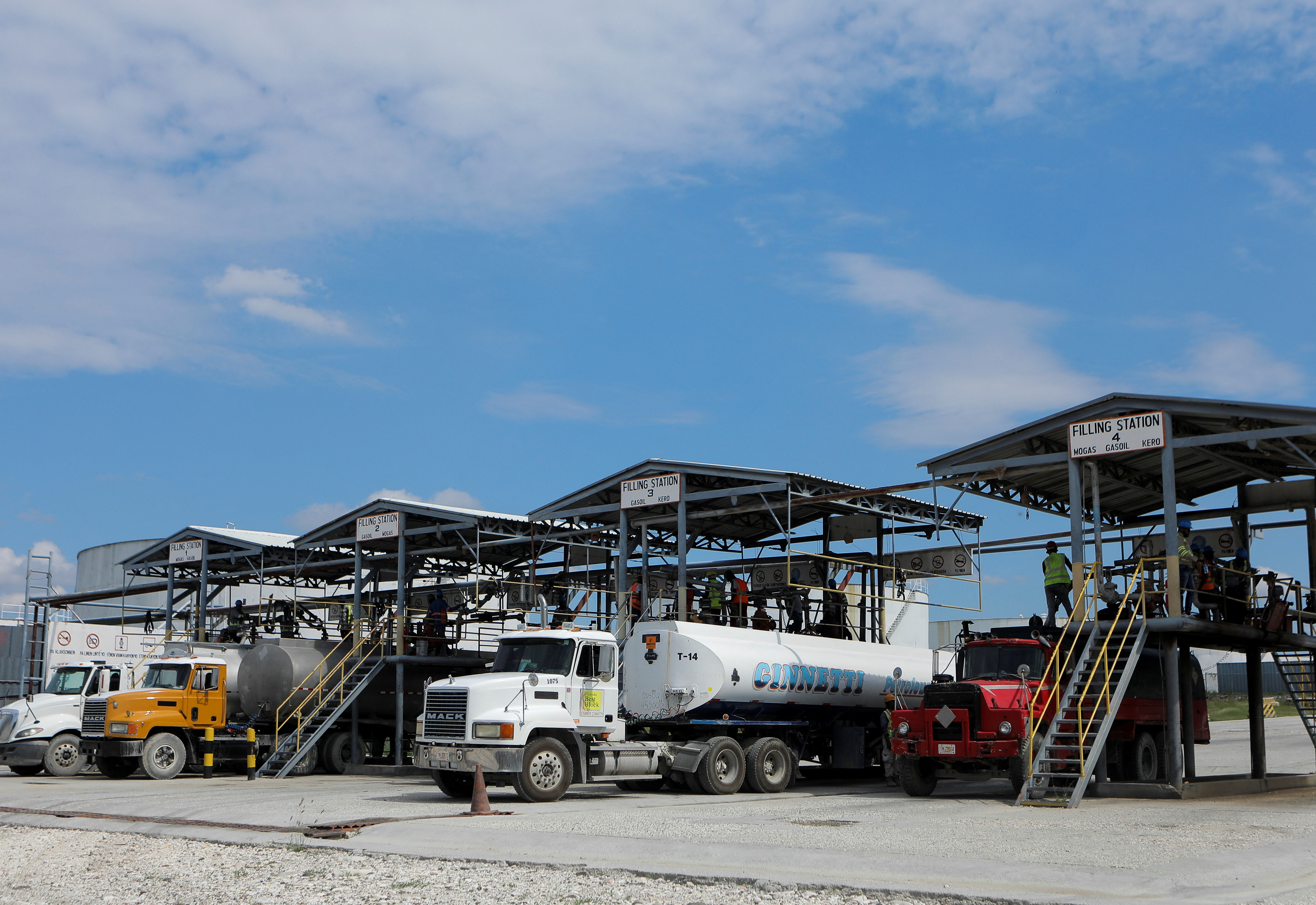 Trucks being loaded with fuel at the Varreux terminal in Port-au-Prince