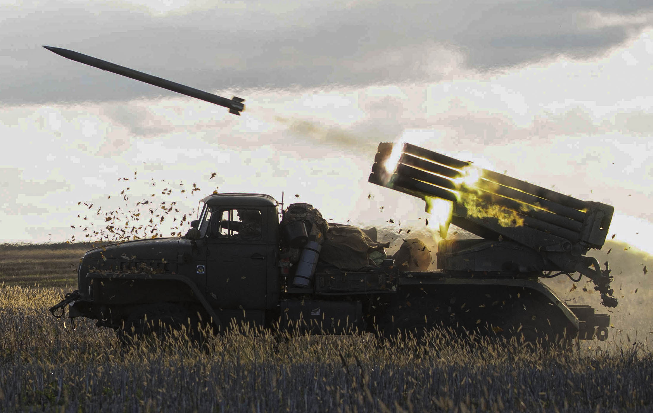 Ukrainian forces in Bakhmut, in the eastern Donetsk region, fire Grad rockets at Russian positions