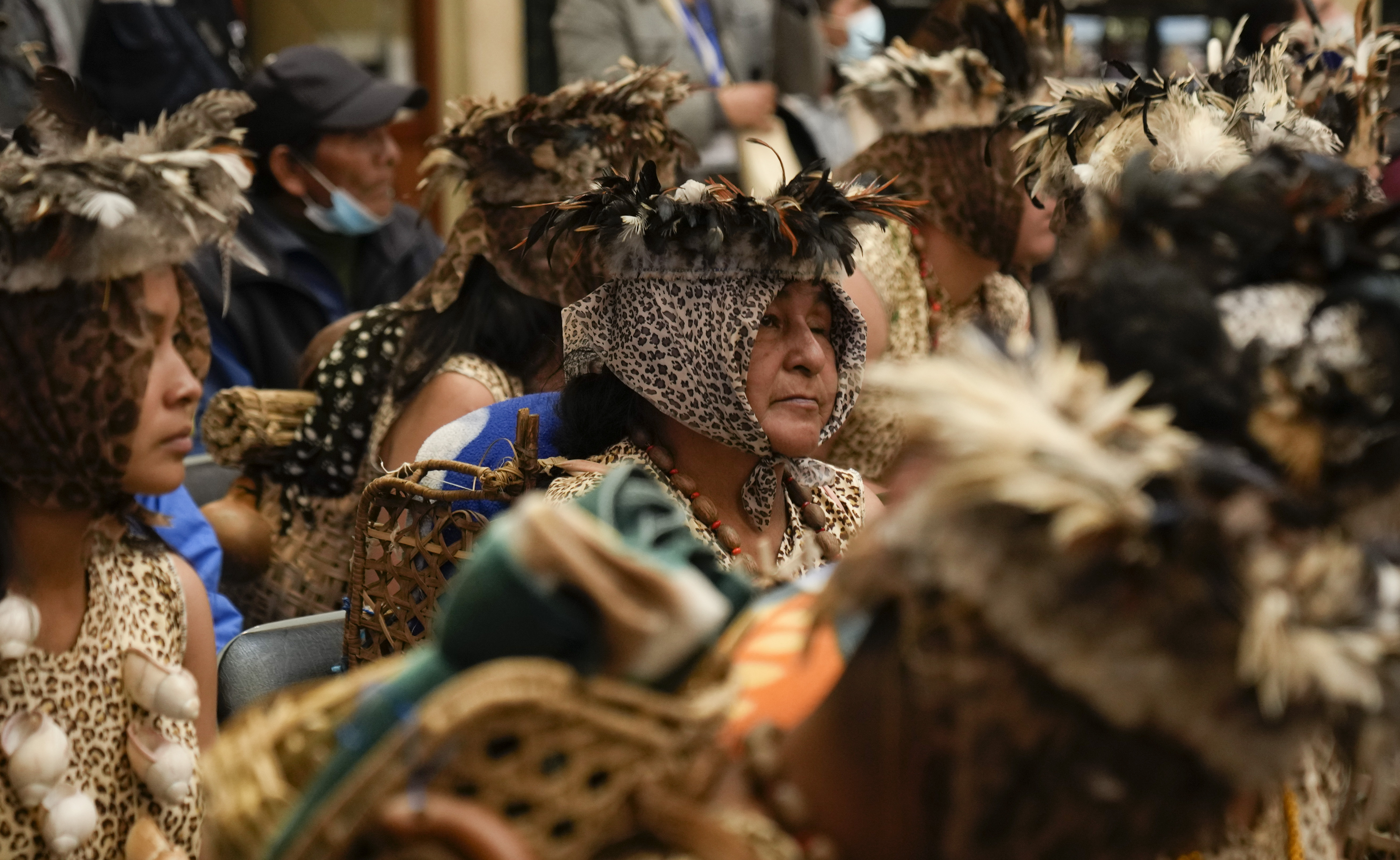 Leco Amazon Indigenous people gather at a meeting to protect their homeland in Bolivia's Madidi National Park