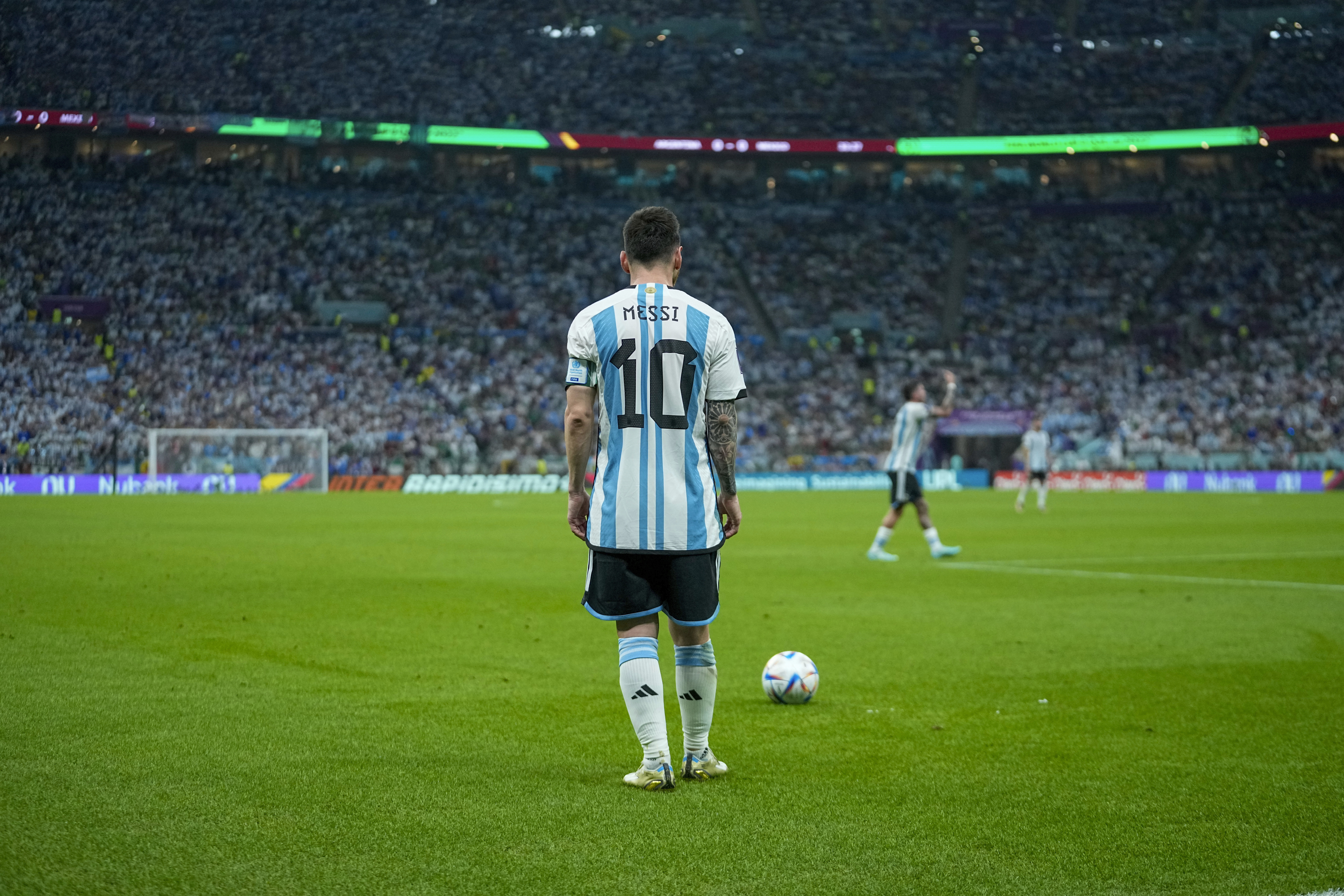 Argentina's Lionel Messi prepares to kick the ball