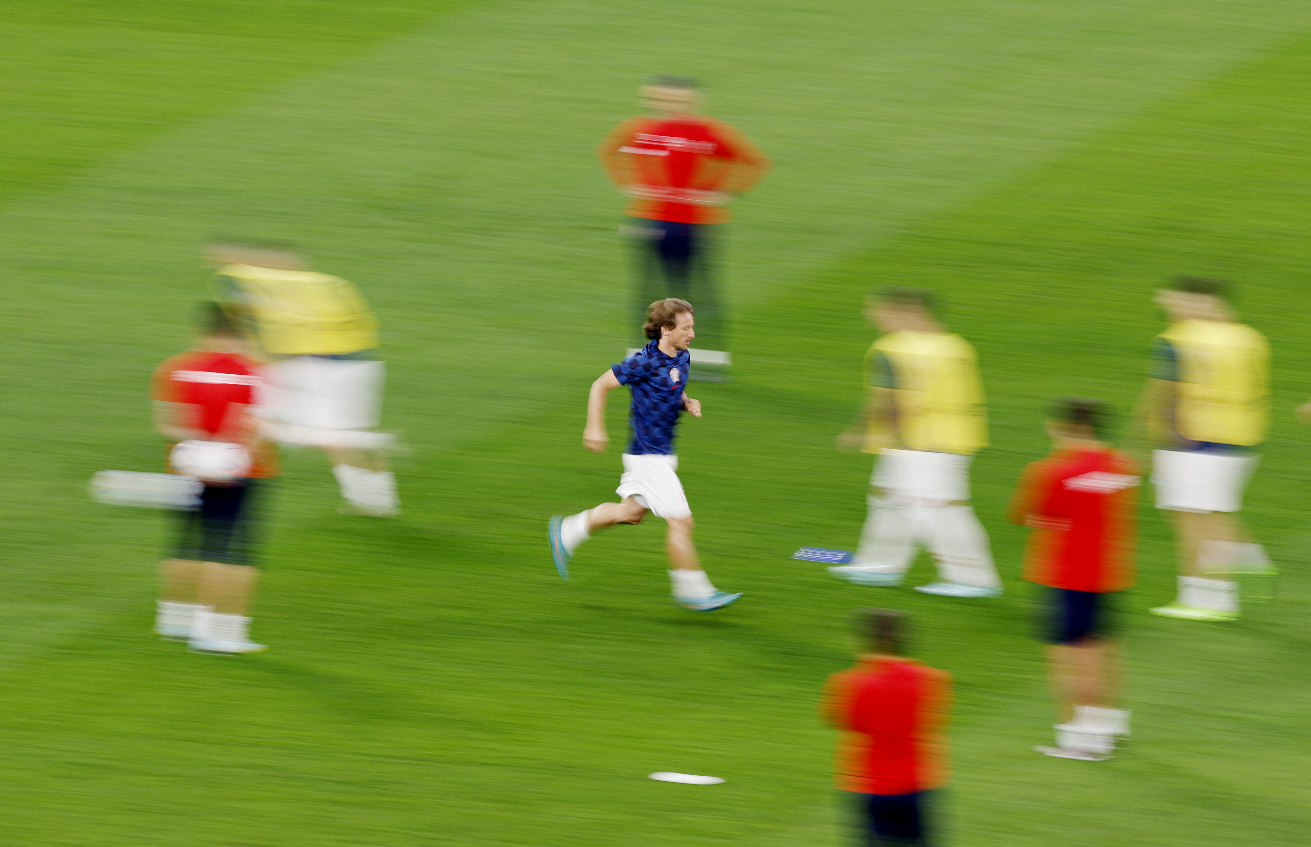 Croatia's Luka Modric and team members during the warm up