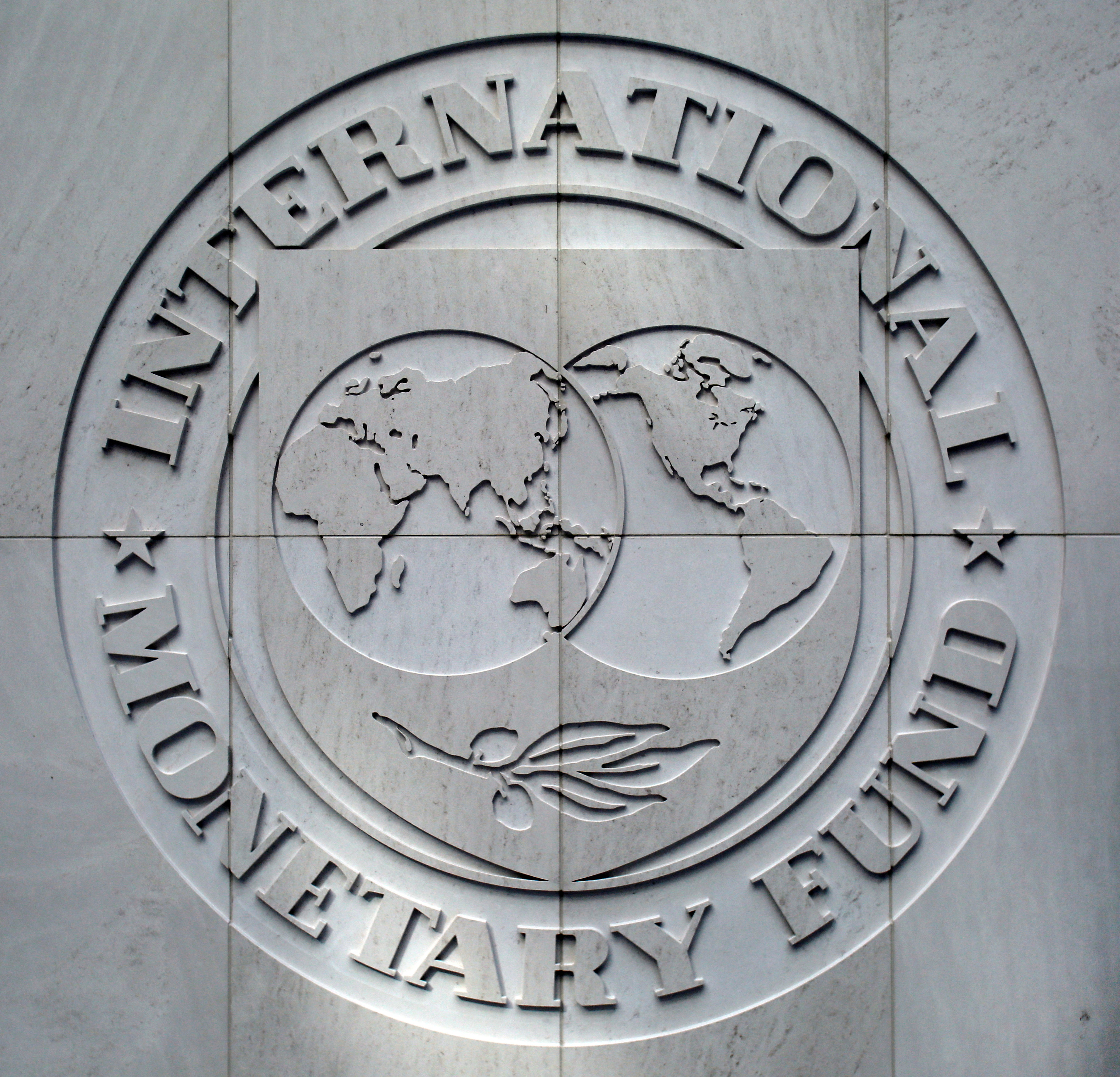 The International Monetary Fund logo is seen inside its headquarters in Washington, DC, the US.