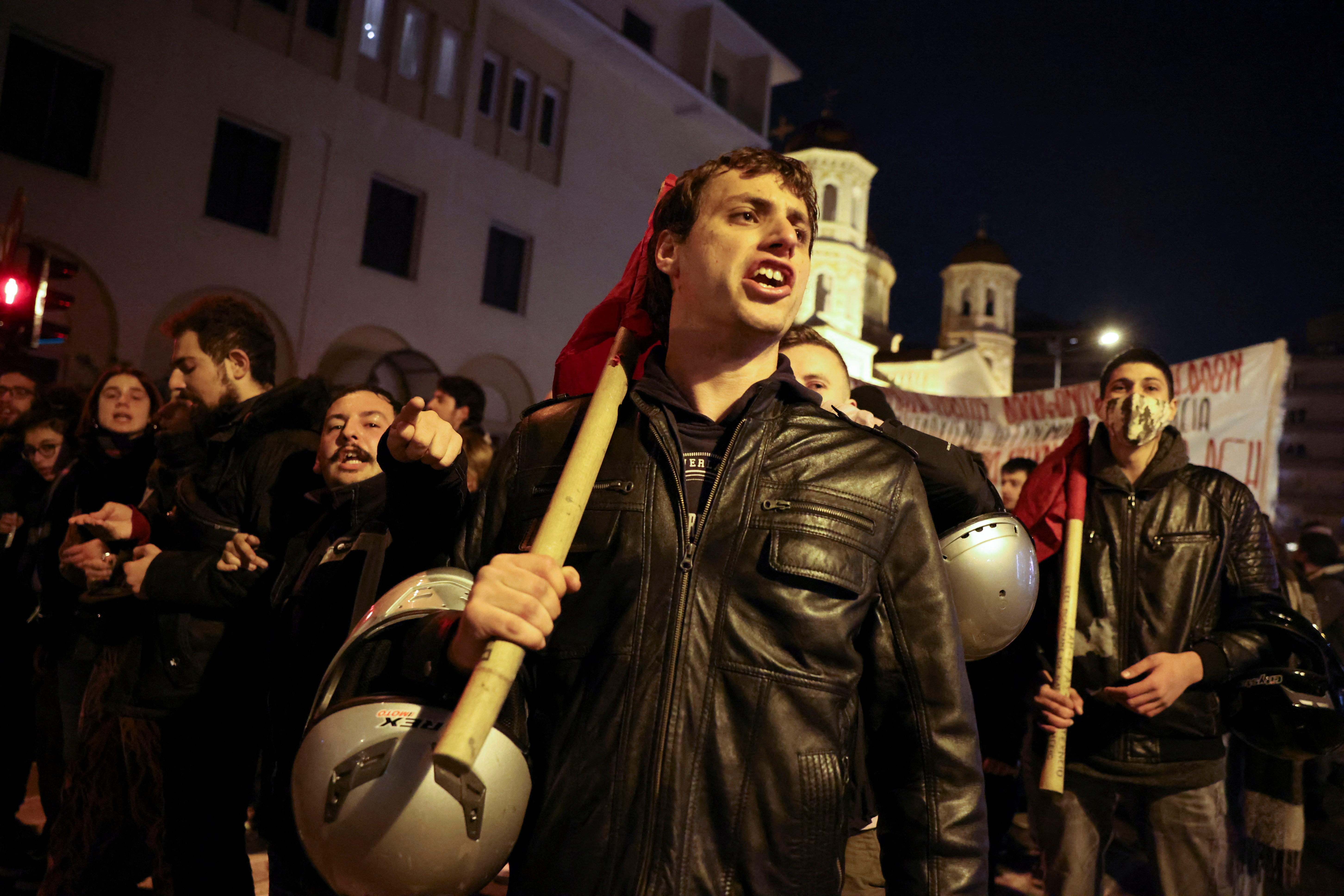 Protesters shout slogans as they demonstrate following the shooting of a 16-year old Roma by police, in Thessaloniki, Greece, December 5, 2022. REUTERS/Alexandros Avramidis