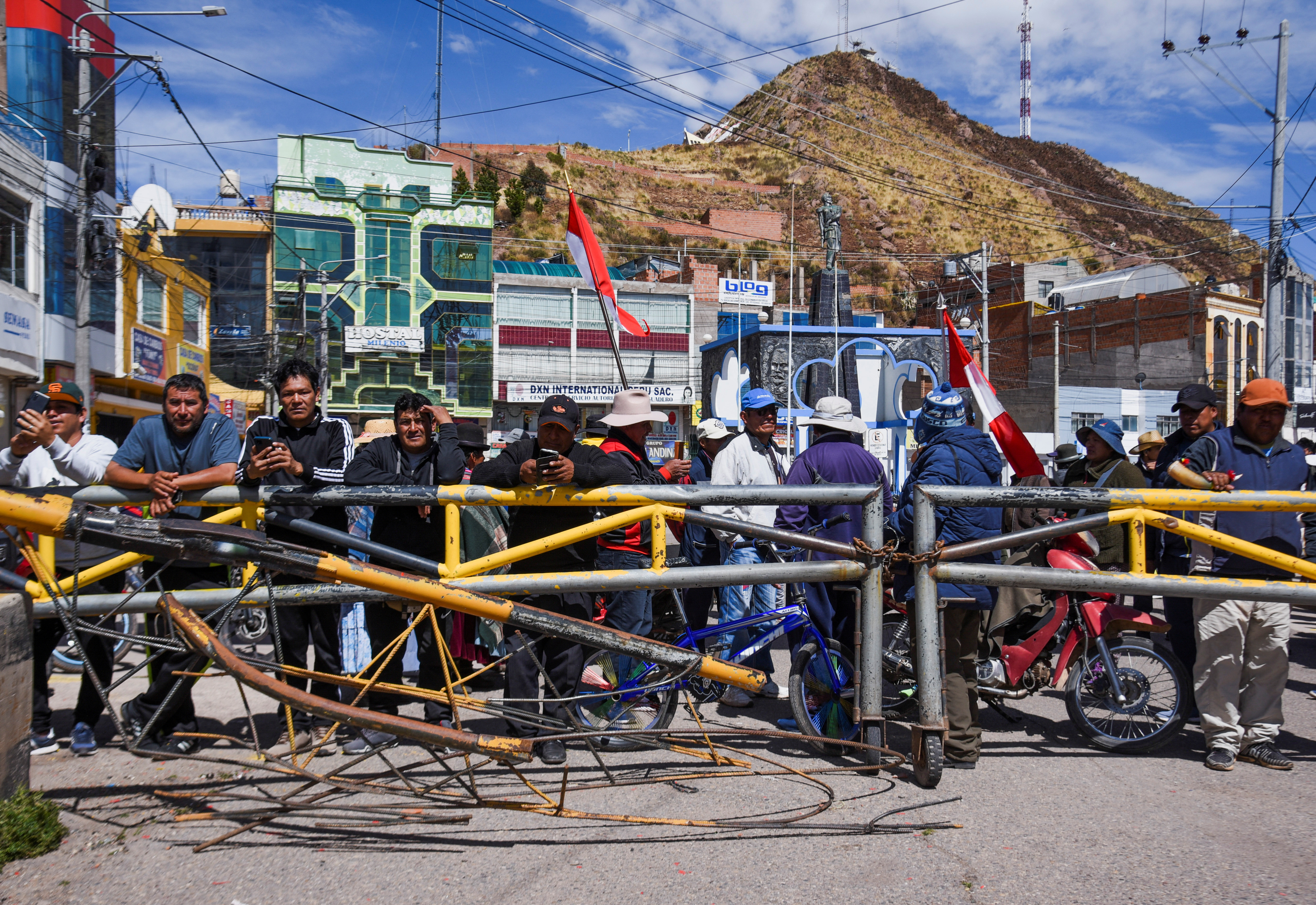 Protesters block a border crossing in Peru