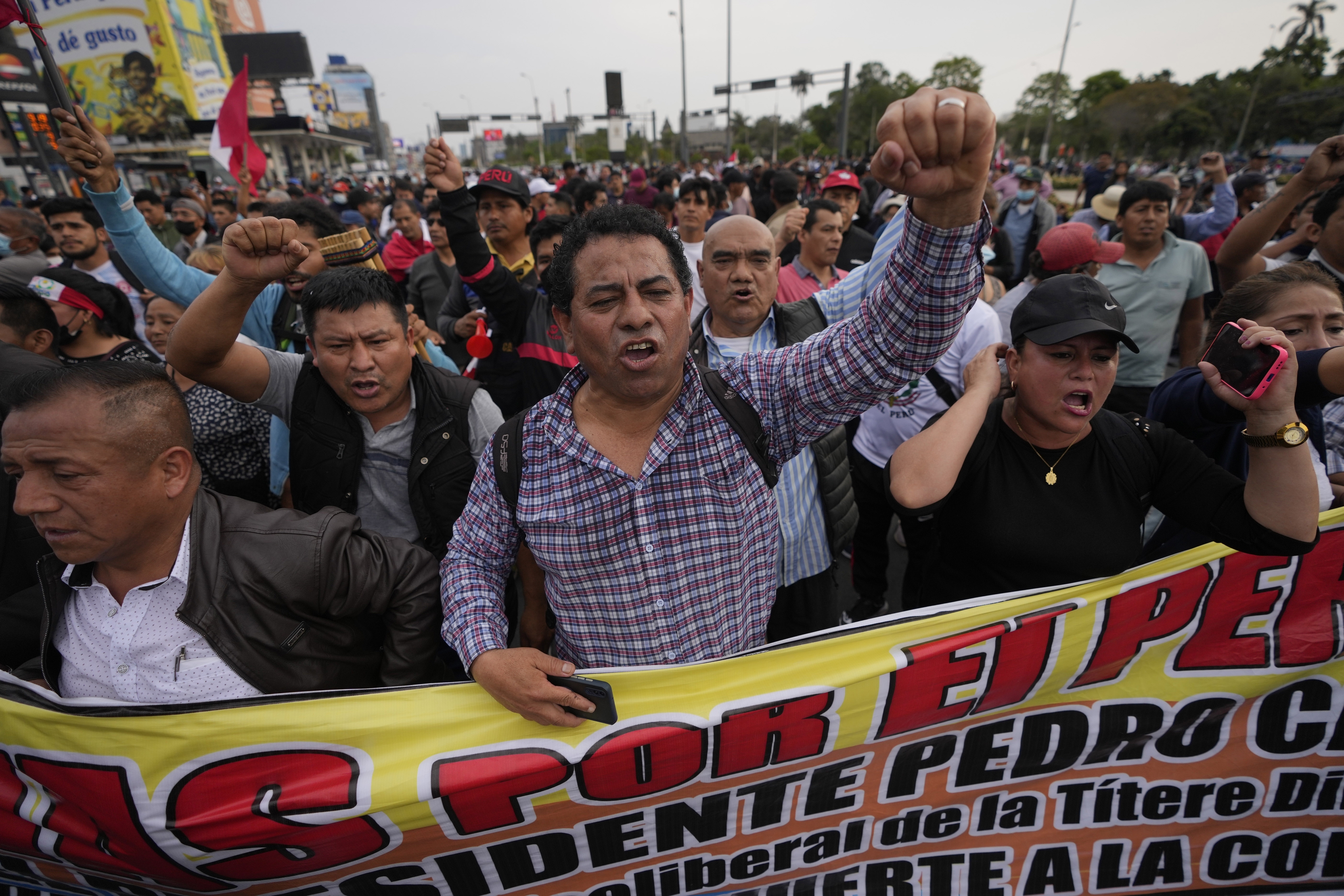 Supporters of ousted President Pedro Castillo march