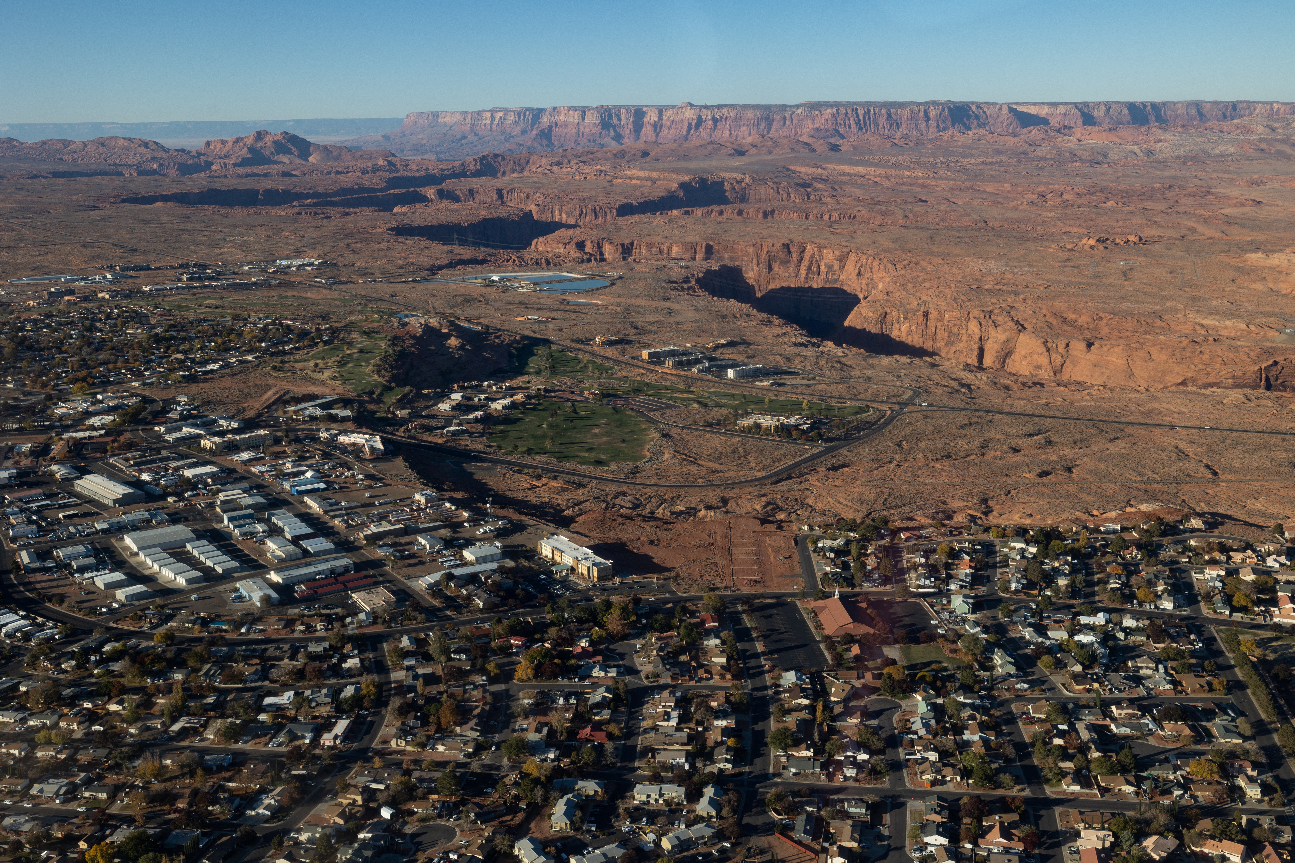 An aerial view of Lake Powell is seen in Arizona, US