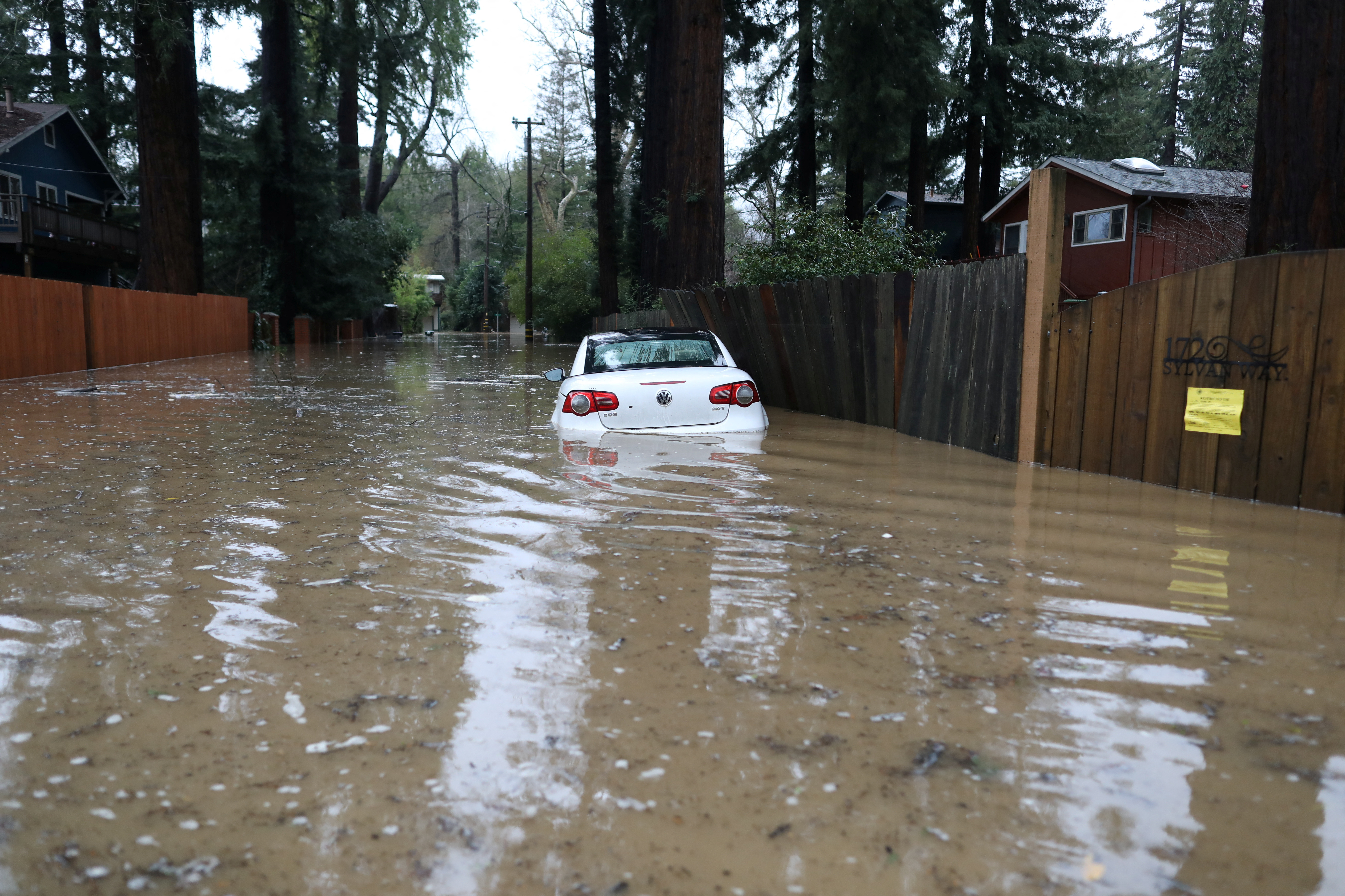 The San Lorenzo River rises with emergency evacuation orders in Felton Grove, California, U.S., January 14, 2023.