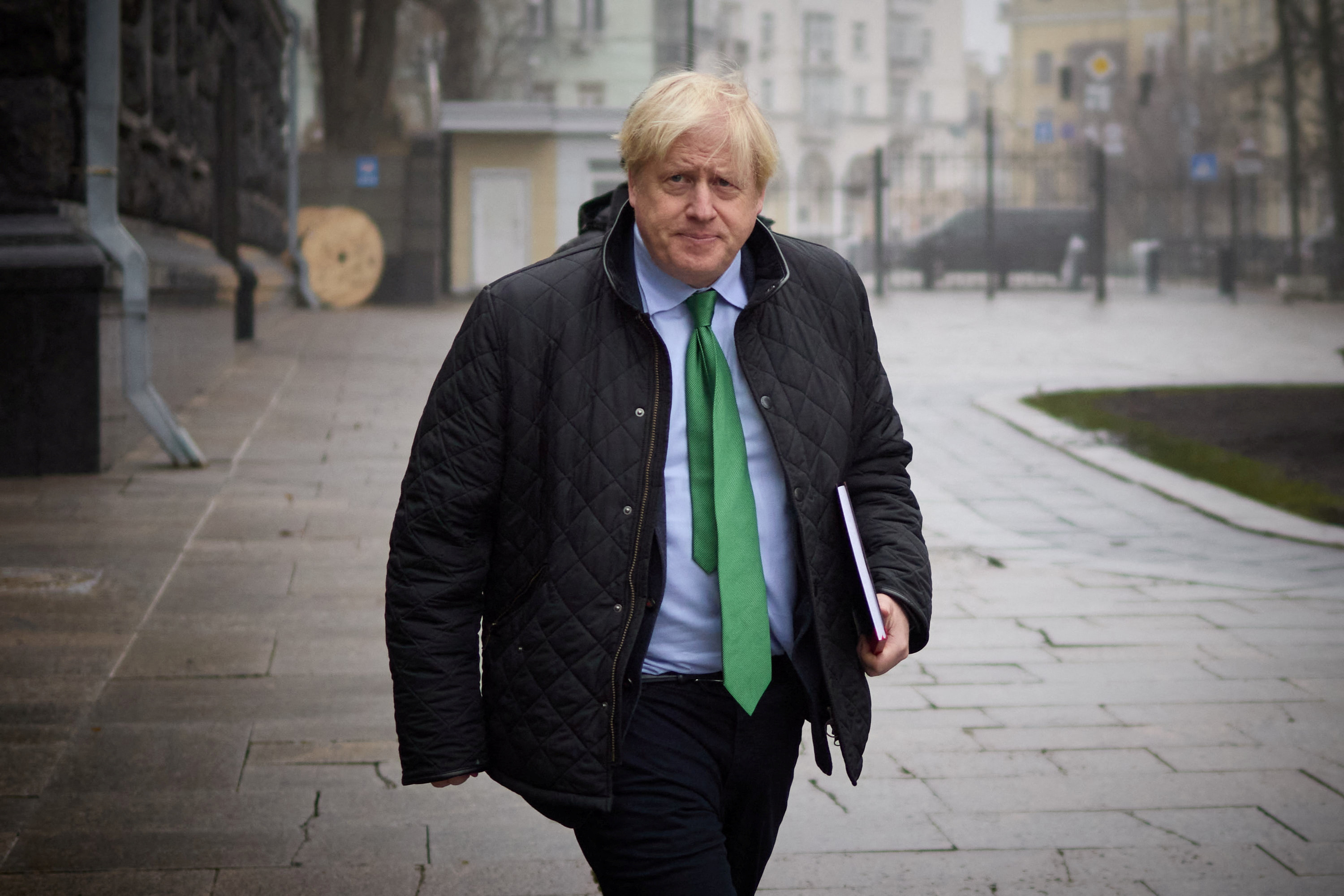 Former British Prime Minister Boris Johnson arrives for a meeting with Ukraine's President Volodymyr Zelenskiy, amid Russia's attack on Ukraine, in Kyiv, Ukraine January 22, 2023. Ukrainian Presidential Press Service/Handout via REUTERS ATTENTION EDITORS - THIS IMAGE HAS BEEN SUPPLIED BY A THIRD PARTY.