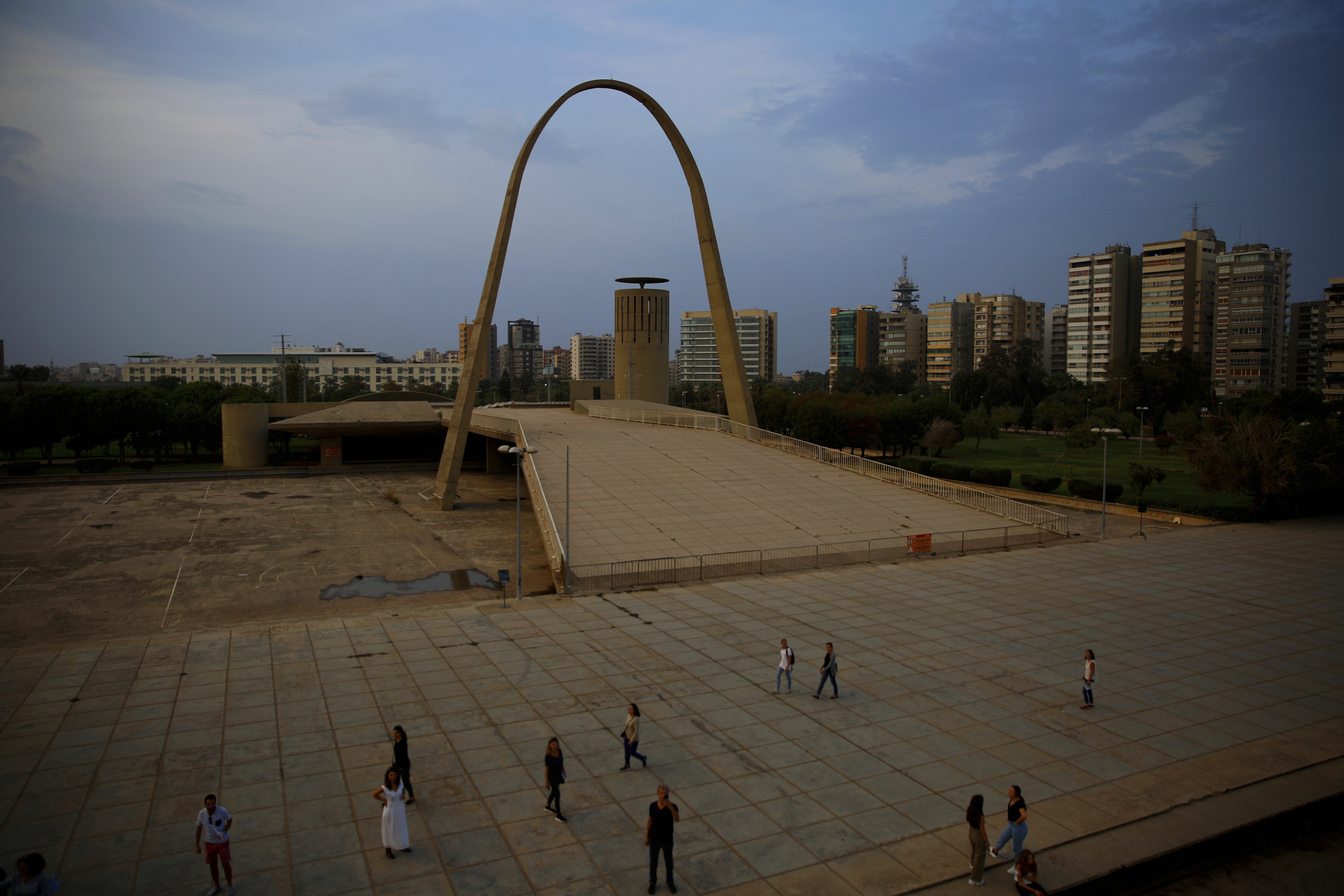 Visitors tour The Open Air Theater, designed in the early 1960s by the late Brazilian architect Oscar Niemeyer