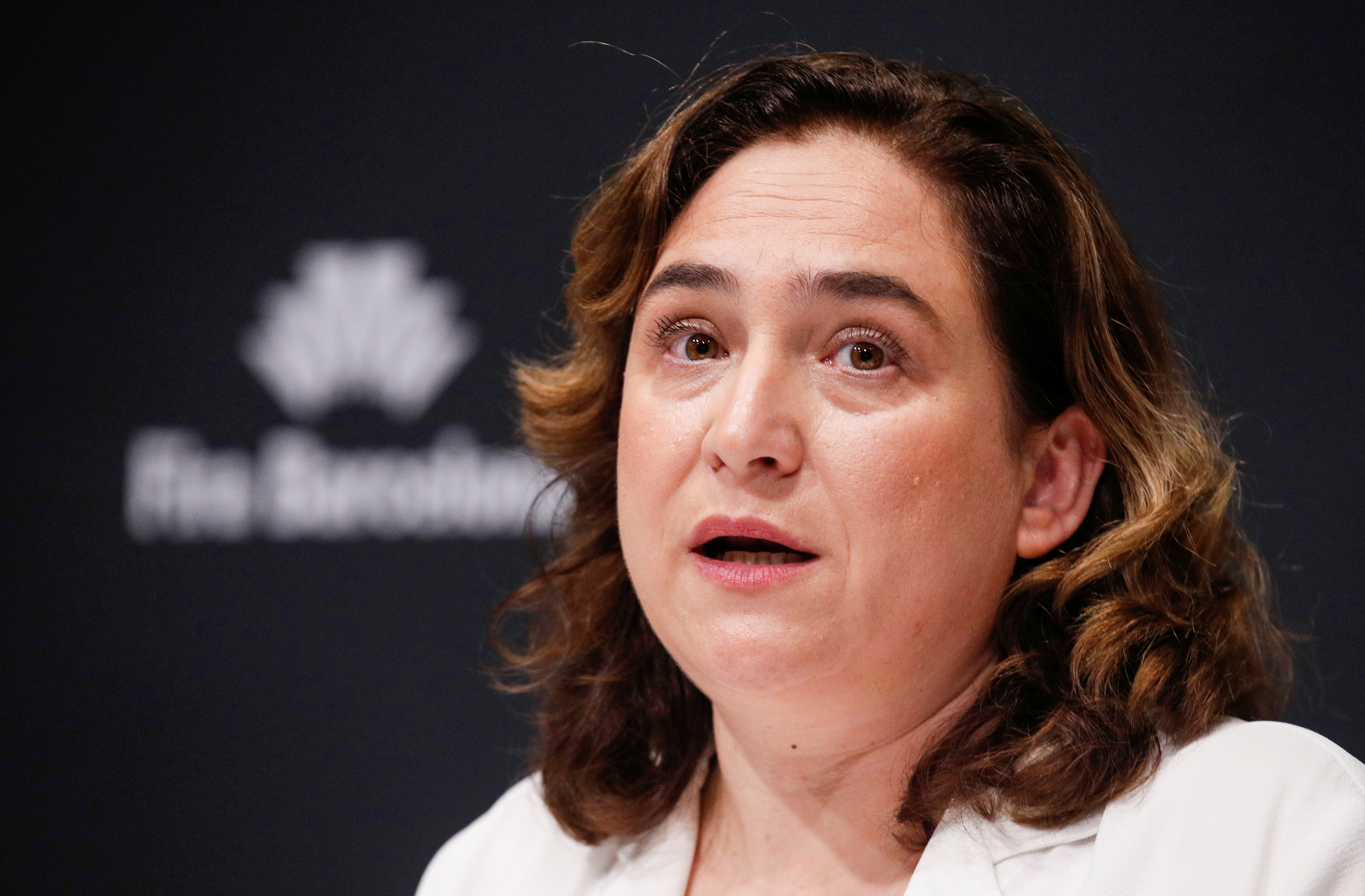 Mayor of Barcelona Ada Colau speaks during a news conference to discuss cancellation of the Mobile World Congress (MWC) in Fira de Barcelona, February 13, 2020. REUTERS/Albert Gea