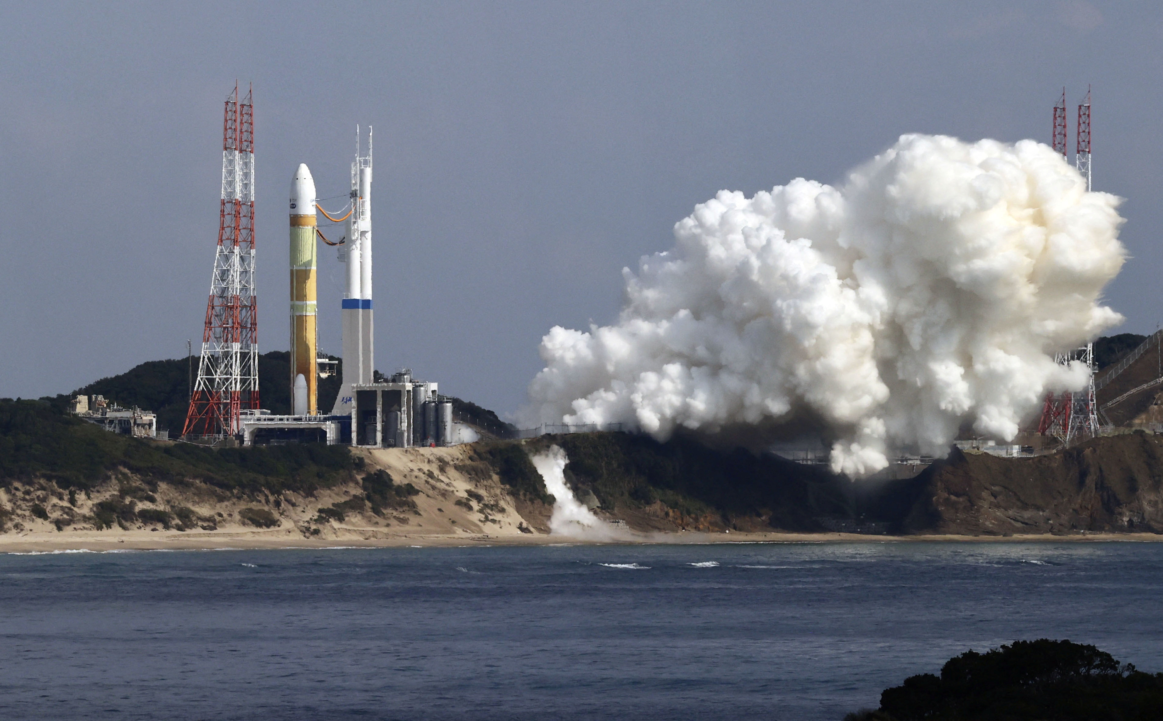 An H3 rocket carrying a land observation satellite fails to lift off after apparent engine failure at the Tanegashima Space Center in Kagoshima Prefecture, southwestern Japan February 17, 2023, in this photo taken by Kyodo. Mandatory credit Kyodo via REUTERS ATTENTION EDITORS - THIS IMAGE WAS PROVIDED BY A THIRD PARTY. MANDATORY CREDIT. JAPAN OUT. NO COMMERCIAL OR EDITORIAL SALES IN JAPAN