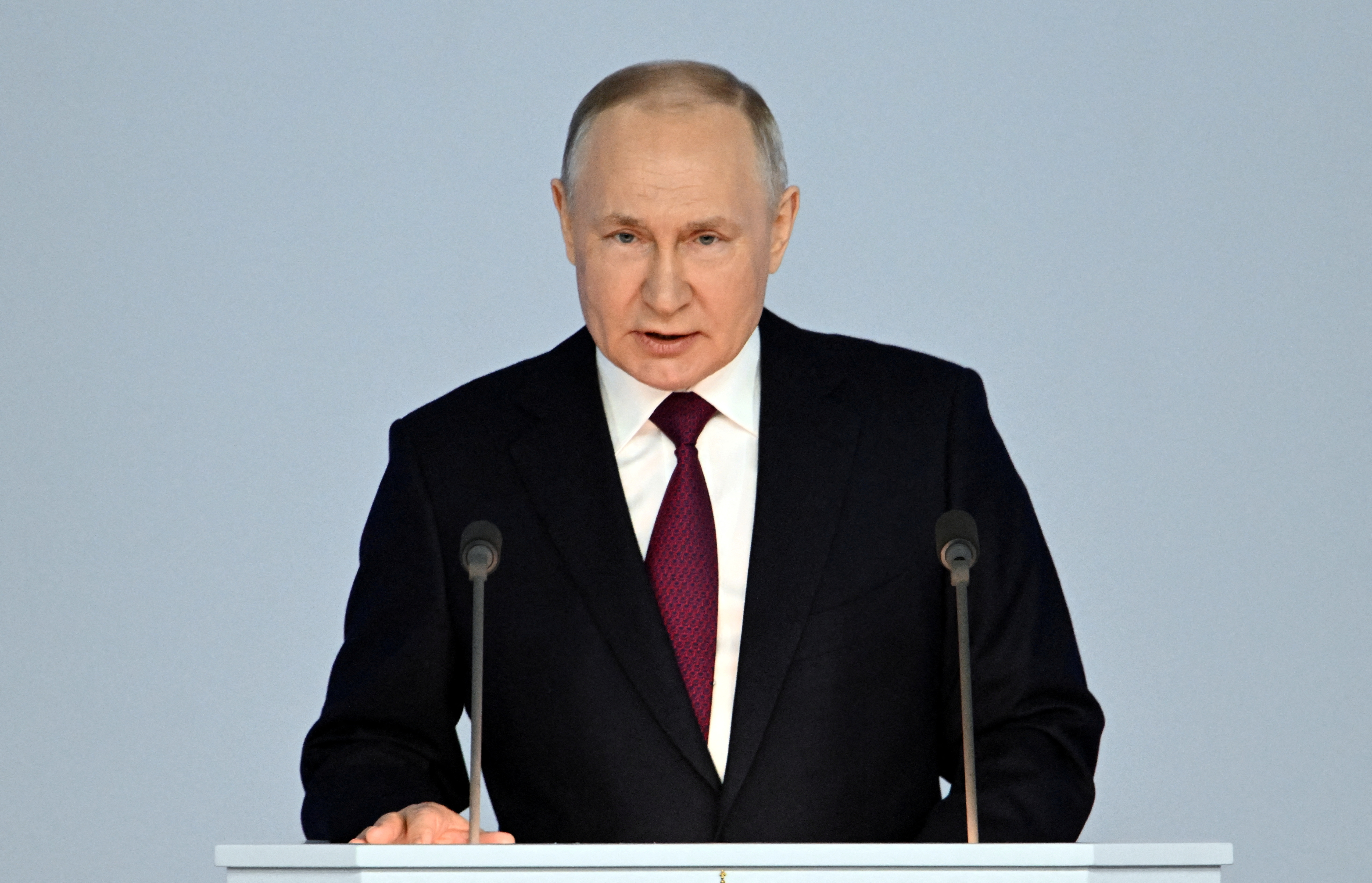 Russian President Vladimir Putin delivers his annual address to the Federal Assembly in Moscow, Russia